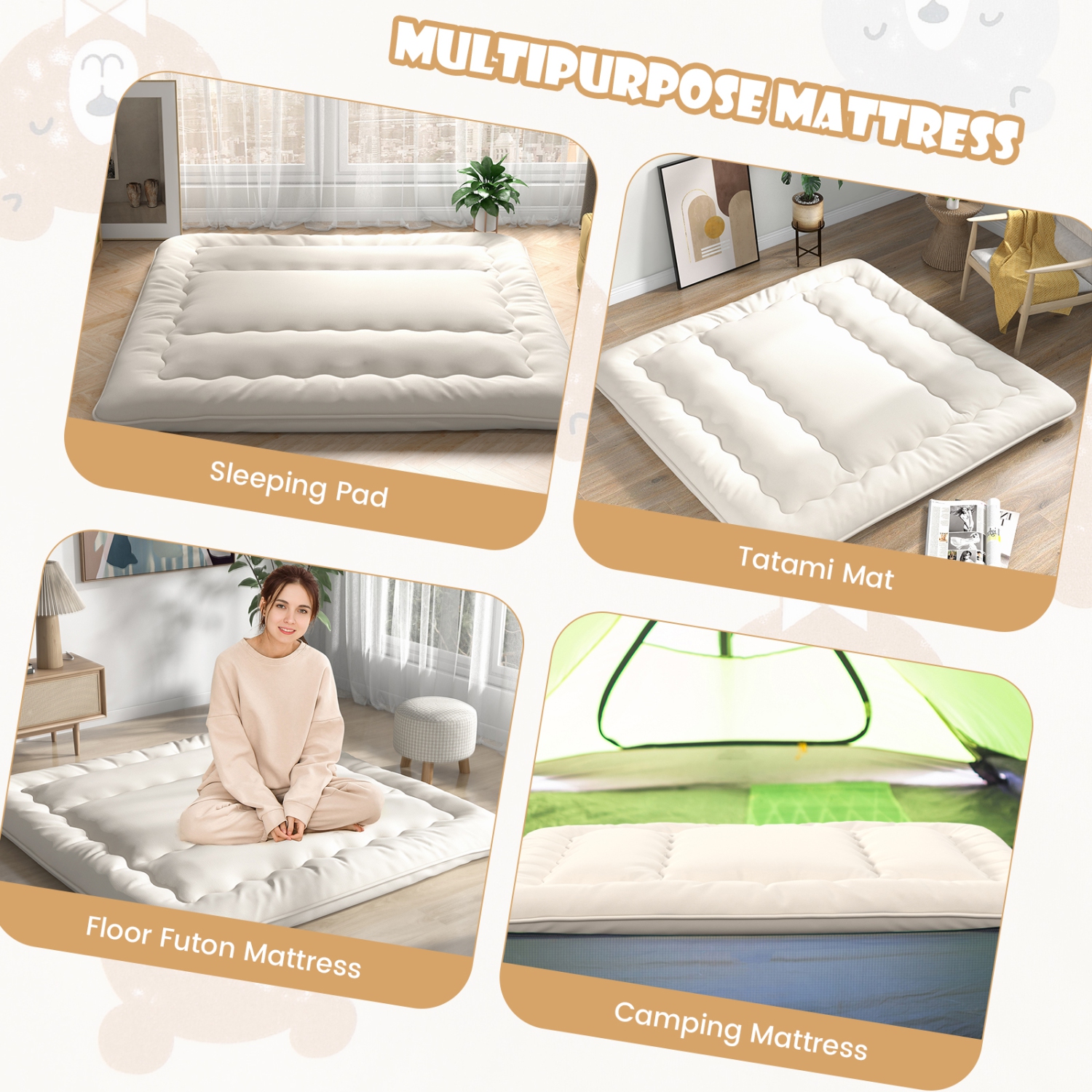 Matelas de futon de Costway coussin de sol japonais housse lavable Sac de transport beige