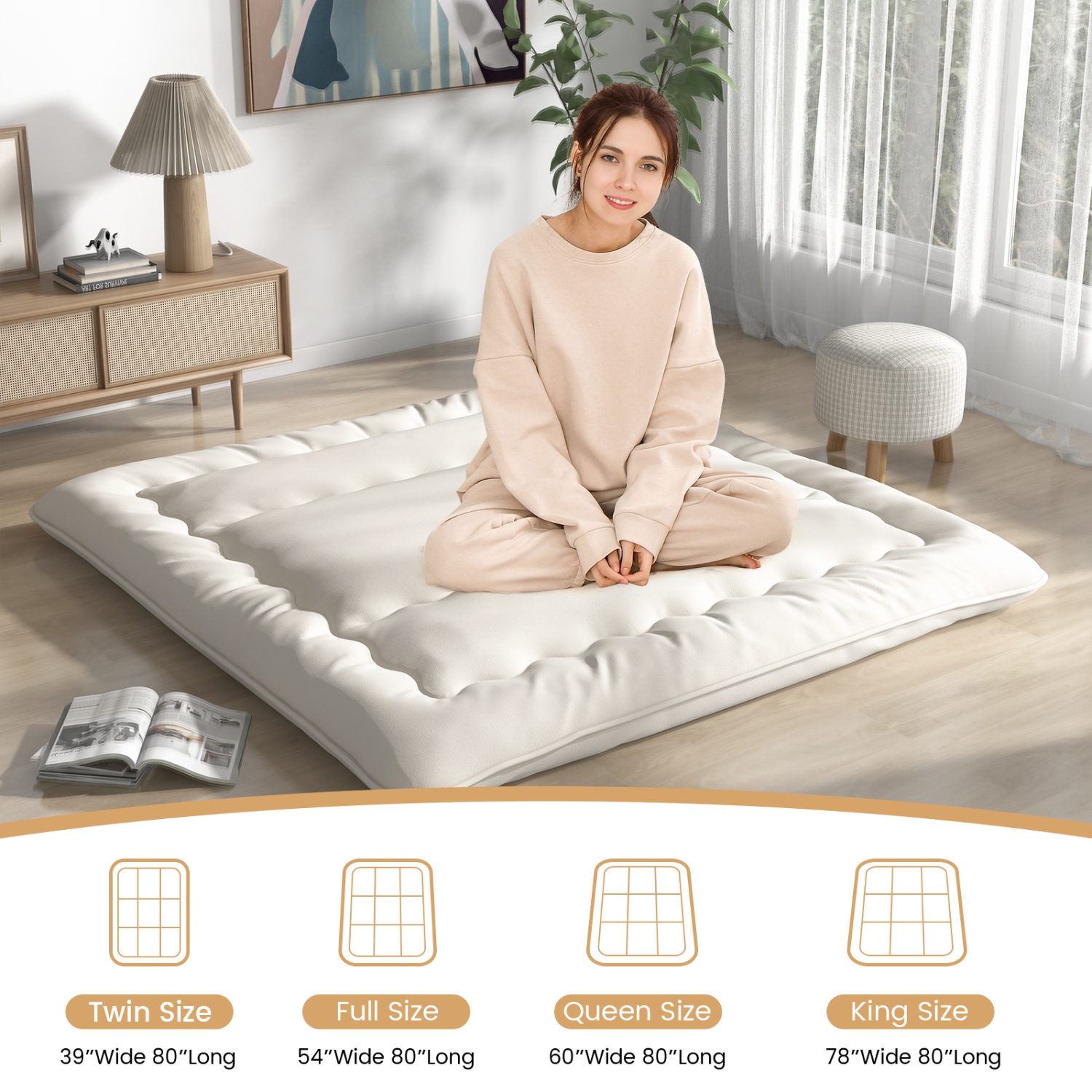 Matelas de futon de Costway coussin de sol japonais housse lavable Sac de transport beige