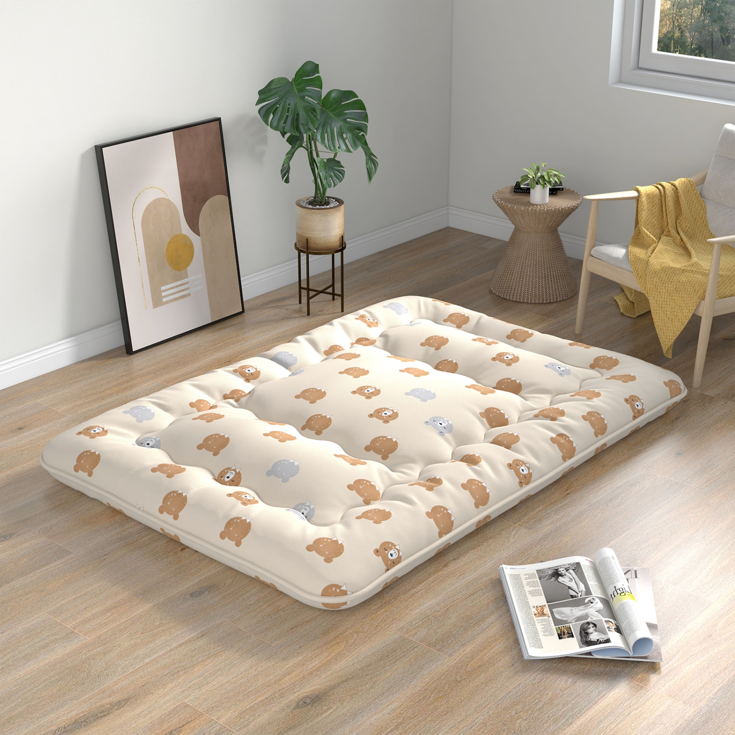 Costway Full/King/Queen/Twin Futon Mattress Japanese Floor Pad Washable Cover Carry Bag Brown Bear