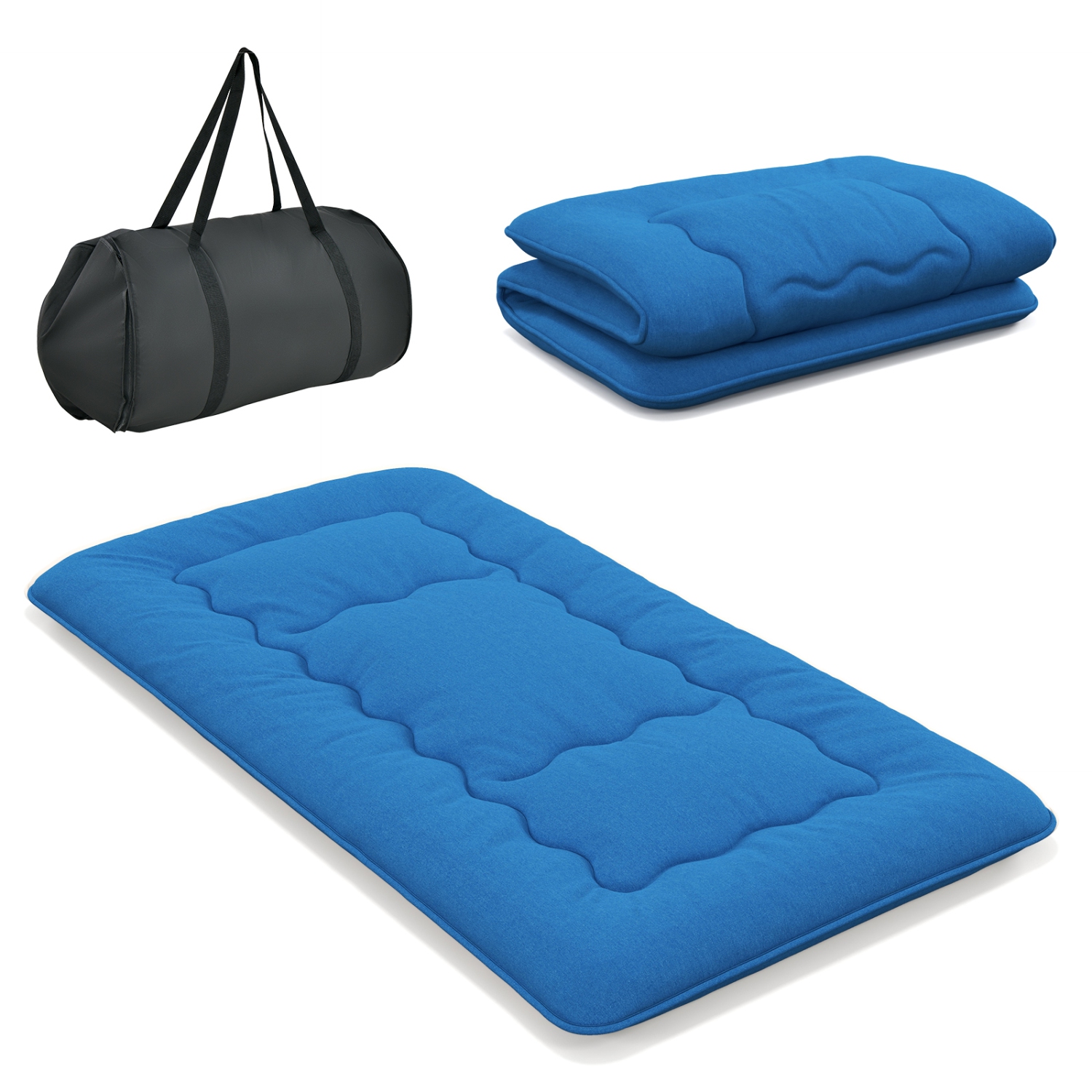 Matelas de futon double/très grand/grand lit/lit simple de Costway matelas de sol japonais housse lavable Sac de transport bleu