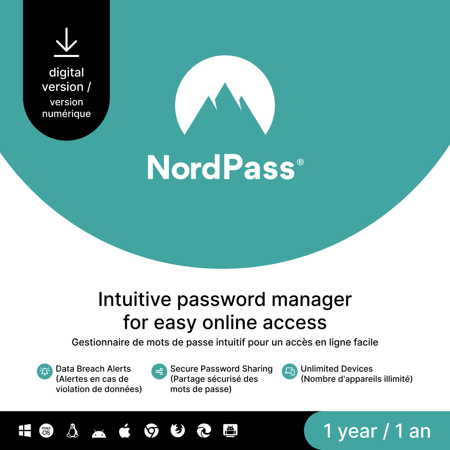 NordPass Premium - Nombre illimité d'appareils - 1 an - Téléchargement numérique