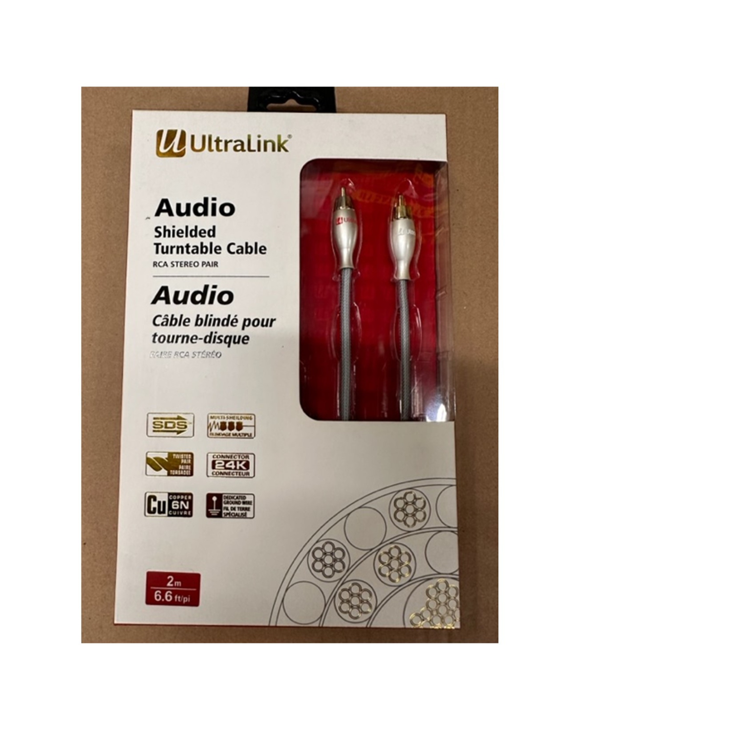 CÂBLE TOURNE-DISQUE BLINDÉ AUDIO CALIBRE 2 M ULTRALINK UAPPAIRE STÉRÉO RCA