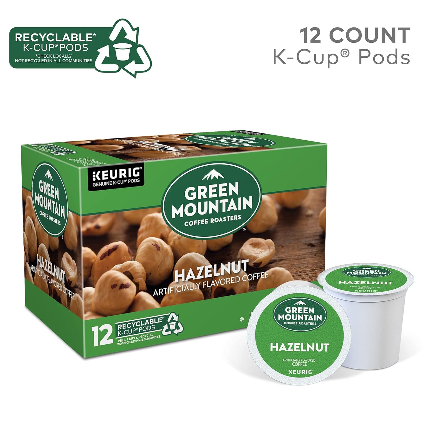 Dosettes K-Cup Keurig à une tasse, noisette, torréfaction légère Green Mountain Coffee Roasters, paq. 12