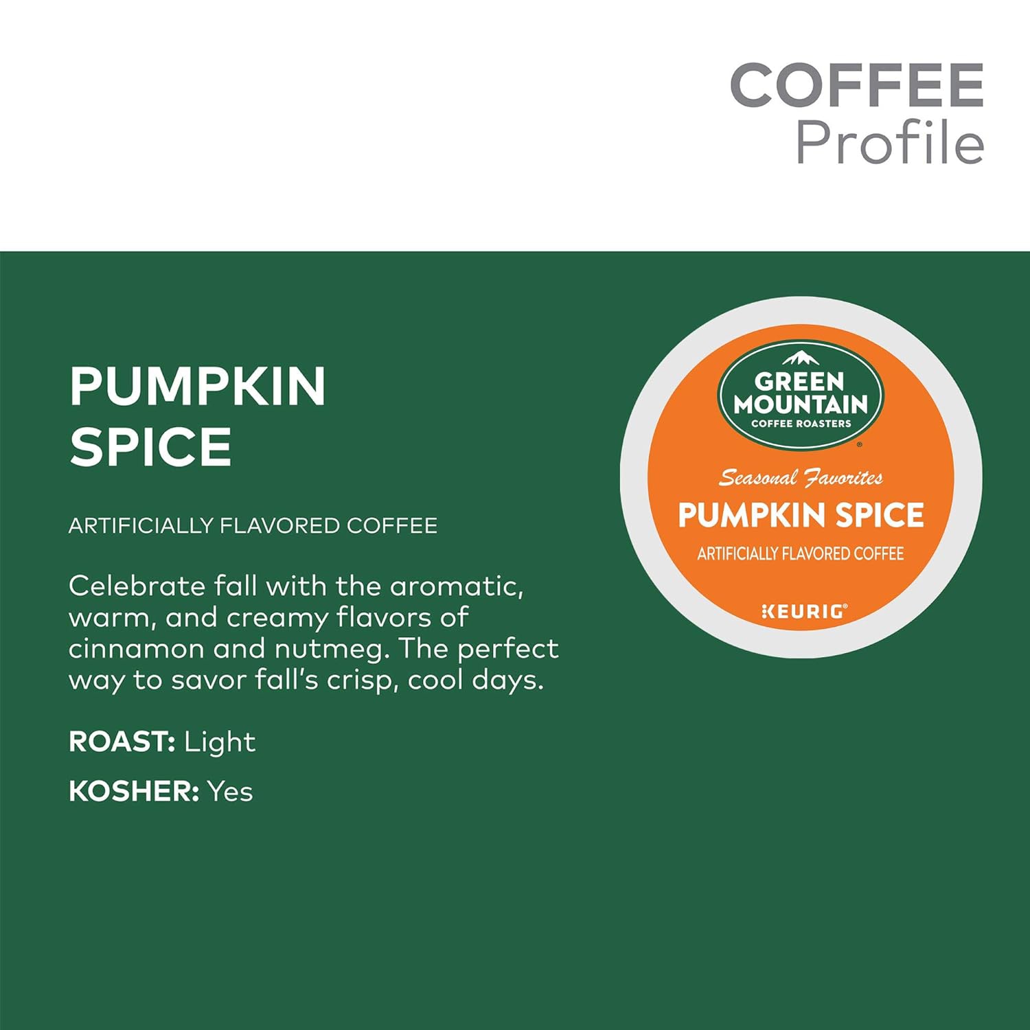 Green Mountain Coffee Roasters Pumpkin Spice, Single-Serve Keurig K-Cup Pods, Flavored Light Roast Coffee, 72 Count, 12 Count
