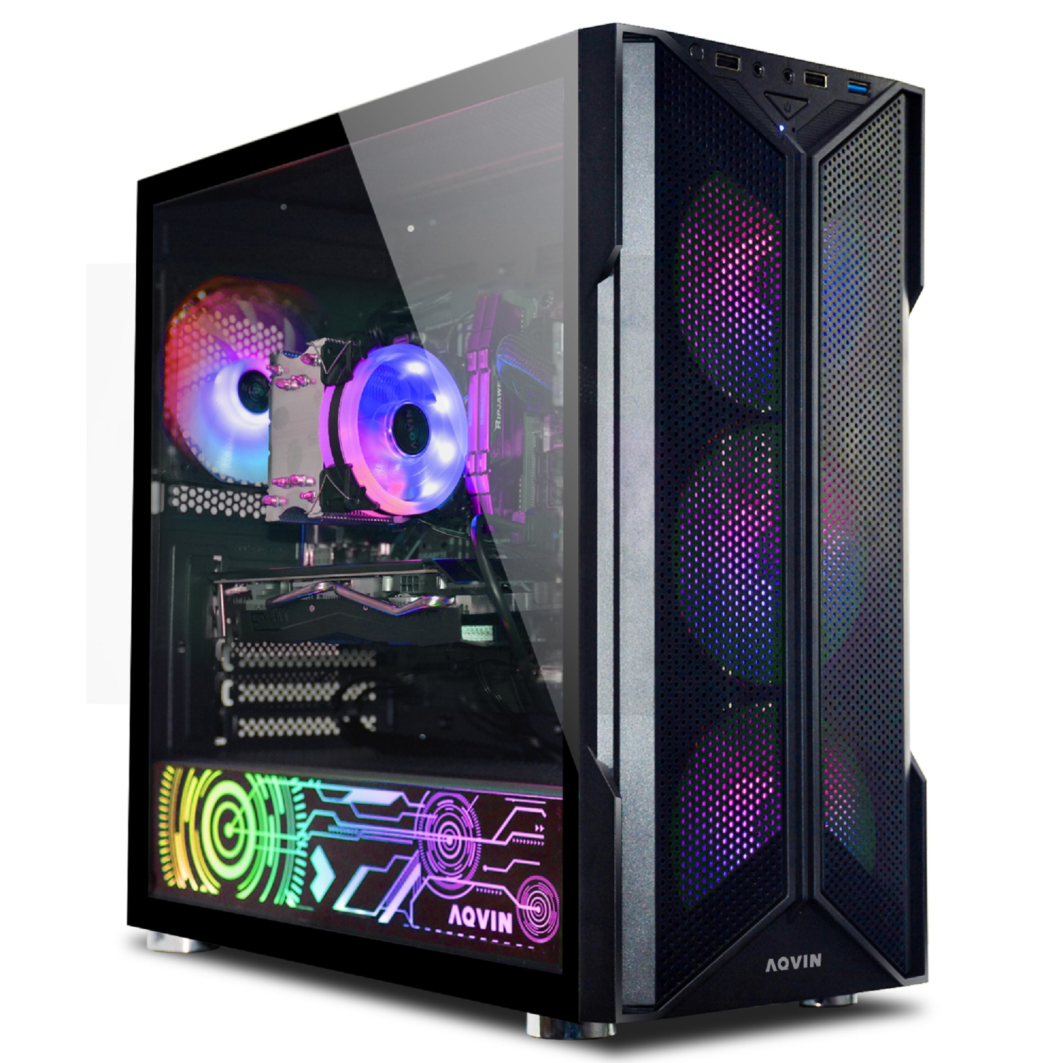 AQVIN-AQ20 Desktop Computer Tower Gaming PC - RGB (Intel Core i5 processor/ 32GB RAM/ 1TB SSD/ AMD RX 580 8GB/ Windows 11/ WiFi) Gaming Keyboard and Mouse- Only at Best Buy