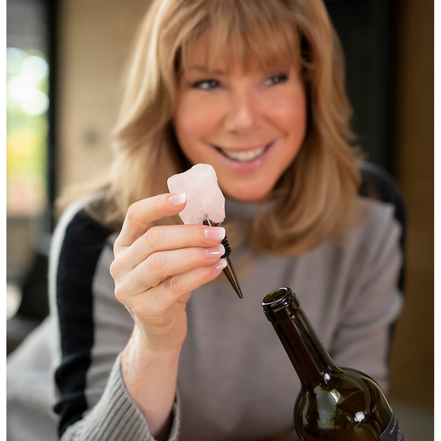 Chantal Lacroix - “Happiness” Rose Quartz Wine Stopper in Stainless Steel