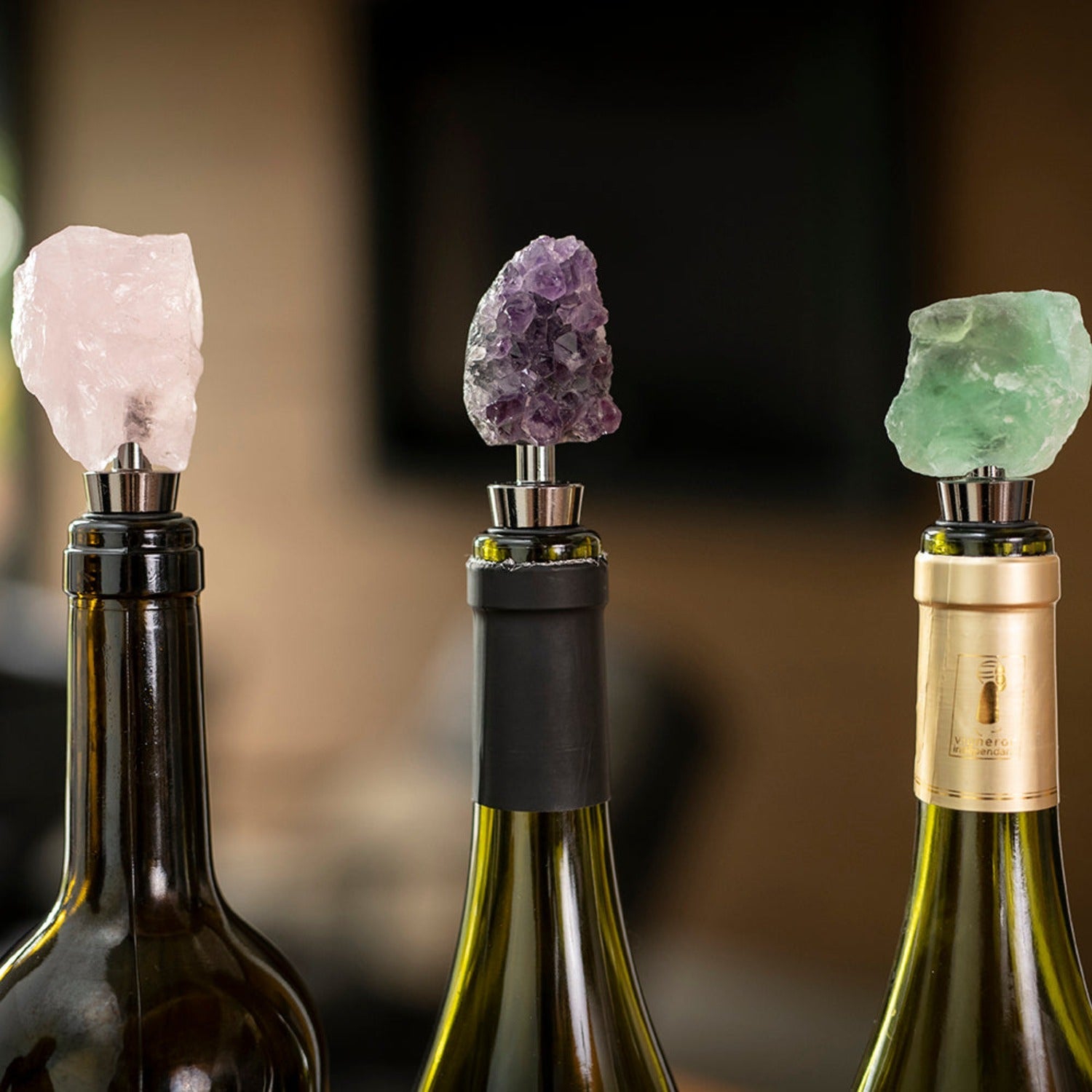 Chantal Lacroix - “Happiness” Rose Quartz Wine Stopper in Stainless Steel