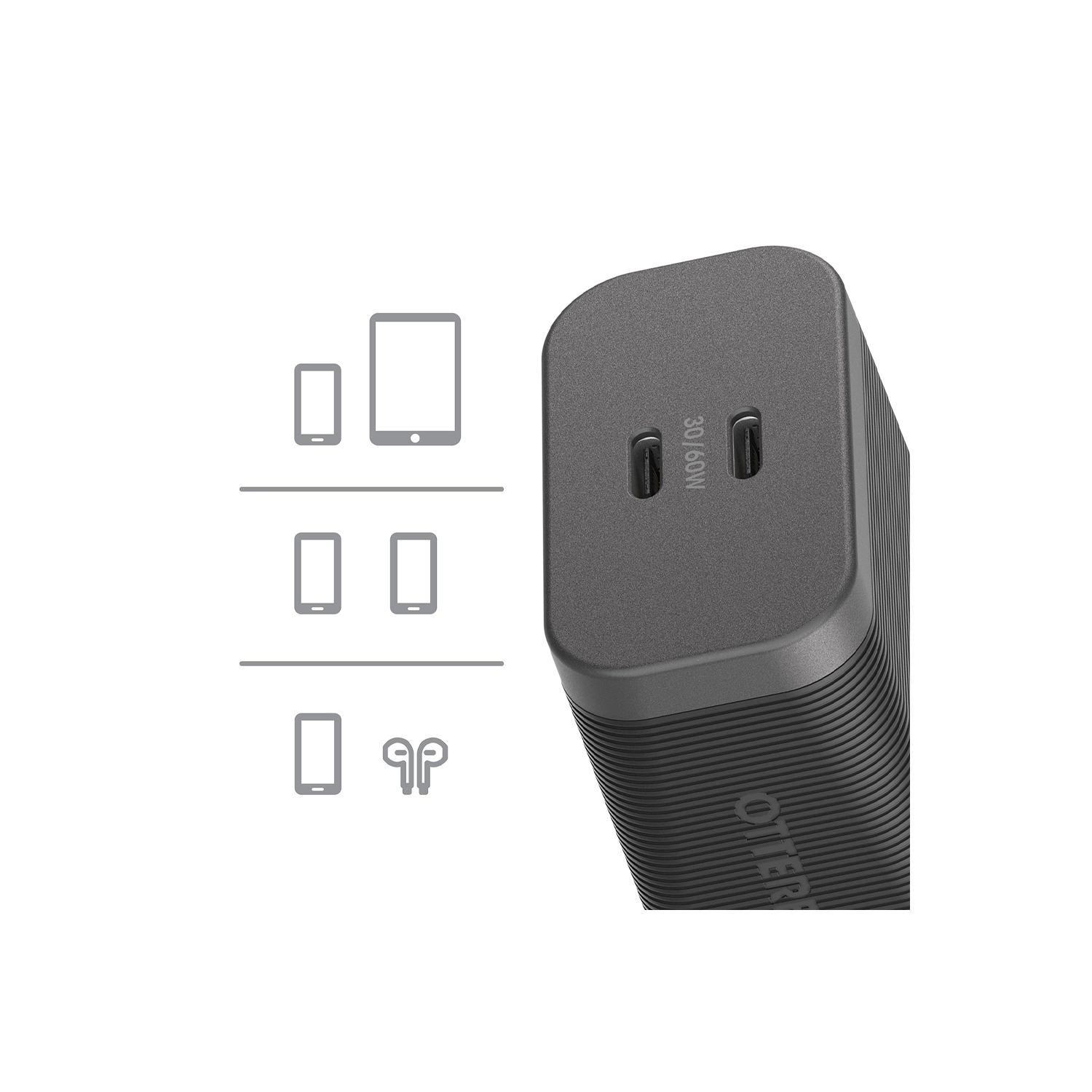 OtterBox Premium Pro Dual USB-C Wall Charger 60W GaN | Black