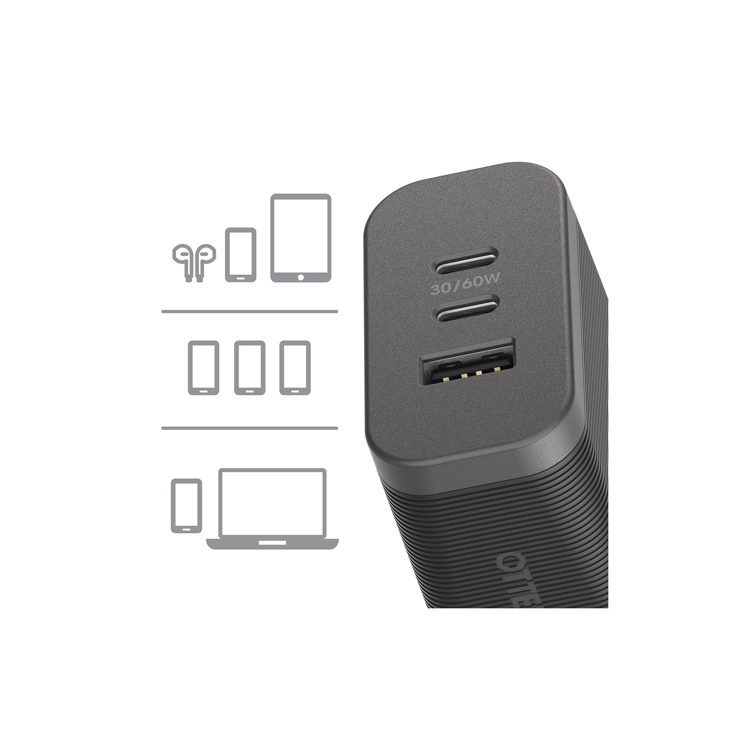 Chargeur mural double USB-C Premium Pro d'OtterBox avec port 72&nbsp;W USB-A supplémentaire | Noir
