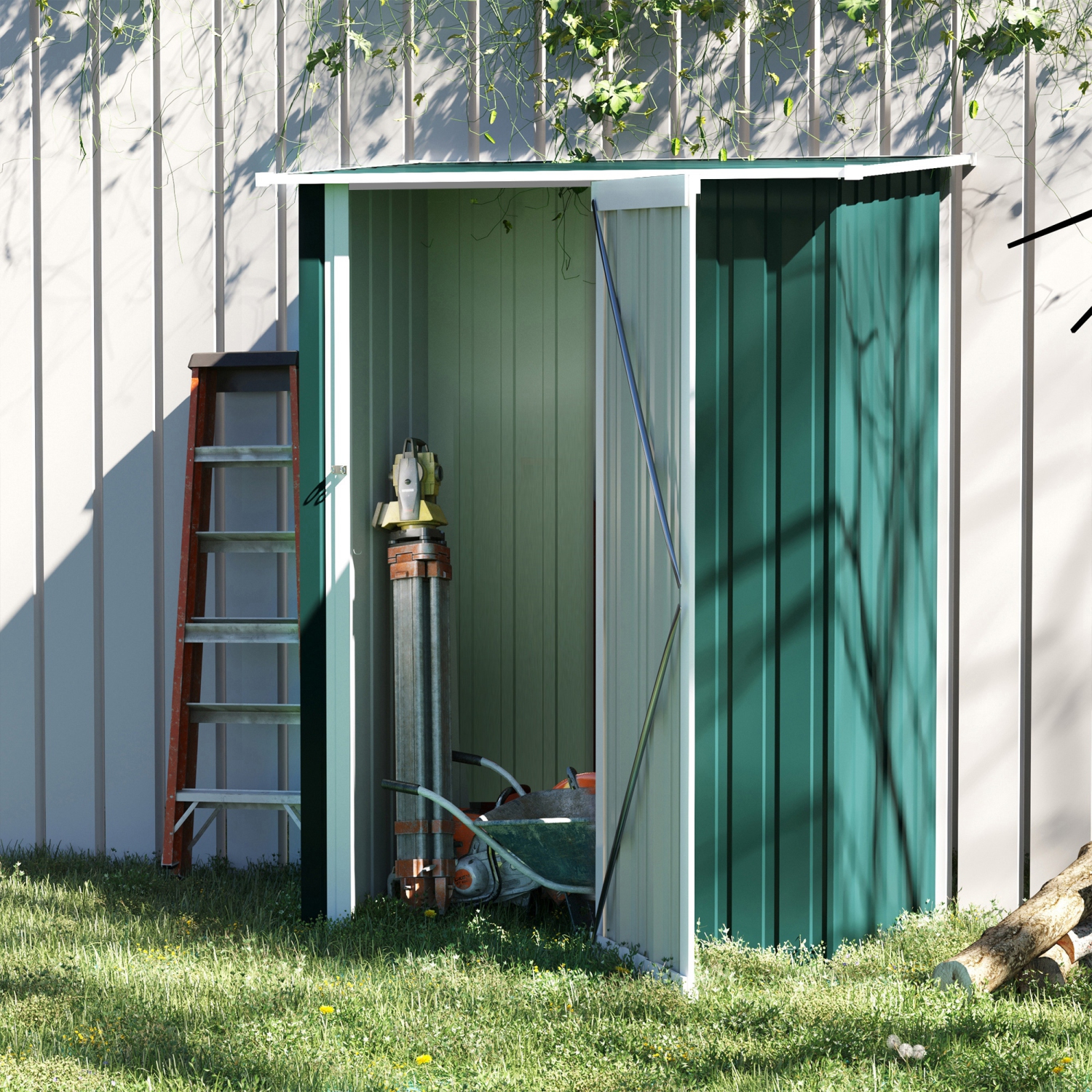 Outsunny 5' x 3' Outdoor Storage Shed, Metal Garden Tool Shed with Pent Roof, Lockable Door for Tool, Equipment, Green