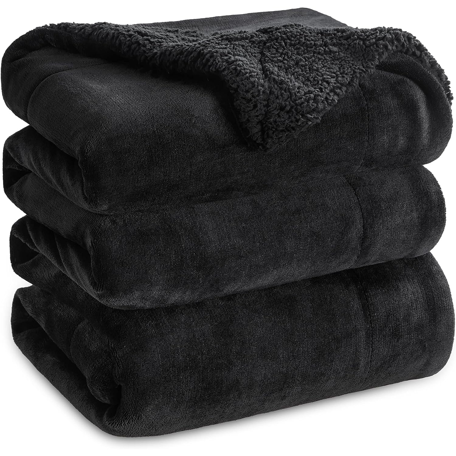 Bedsure Sherpa Fleece Throw Blanket for Couch - Thick and Warm Blankets, Soft and Fuzzy Throw Blanket for Sofa, Black, 60x80 Inches