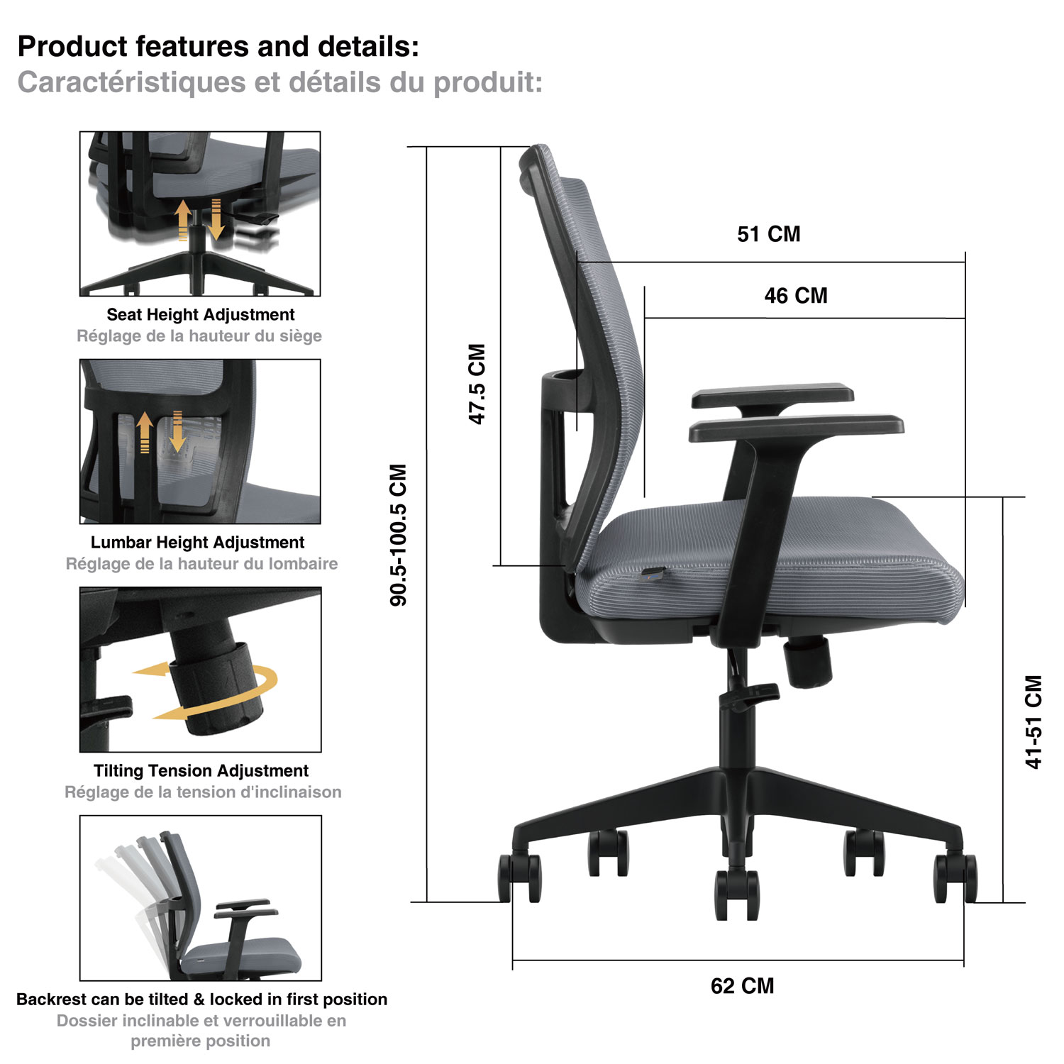 Kopplen Ergonomic Mid-Back Task Chair - Grey