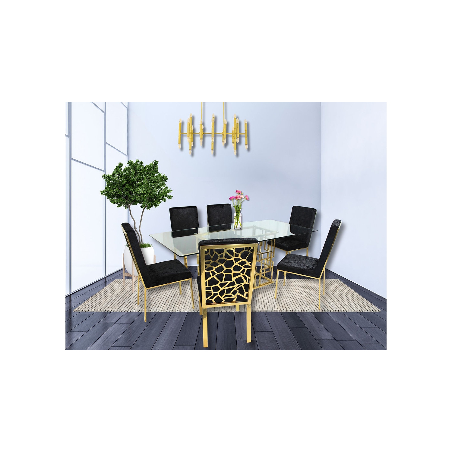 Zenith Gold with Angelina Black Dining Set