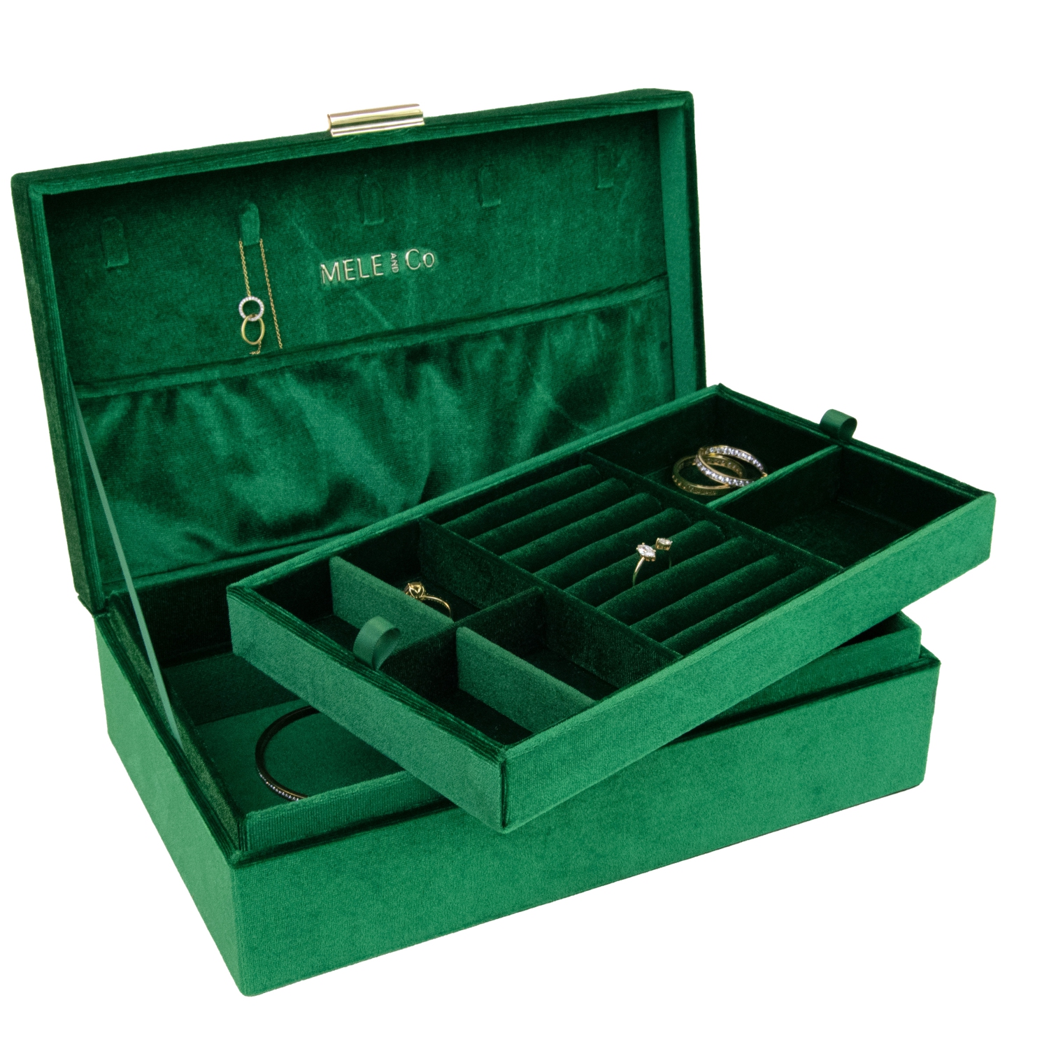 Mele and Co Jewel Emerald Velvet Jewelry Box