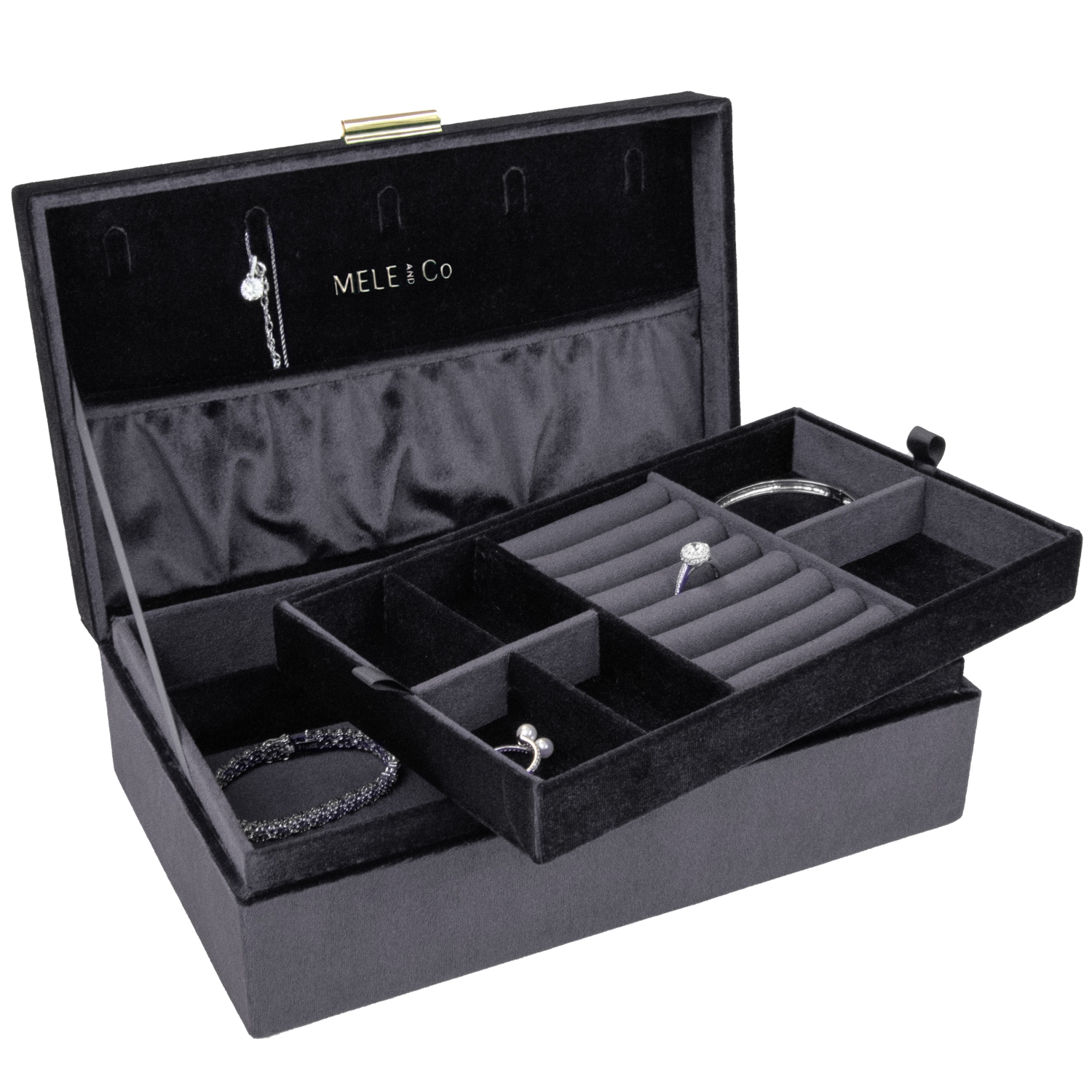 Mele and Co Jewel Onyx Velvet Jewelry Box