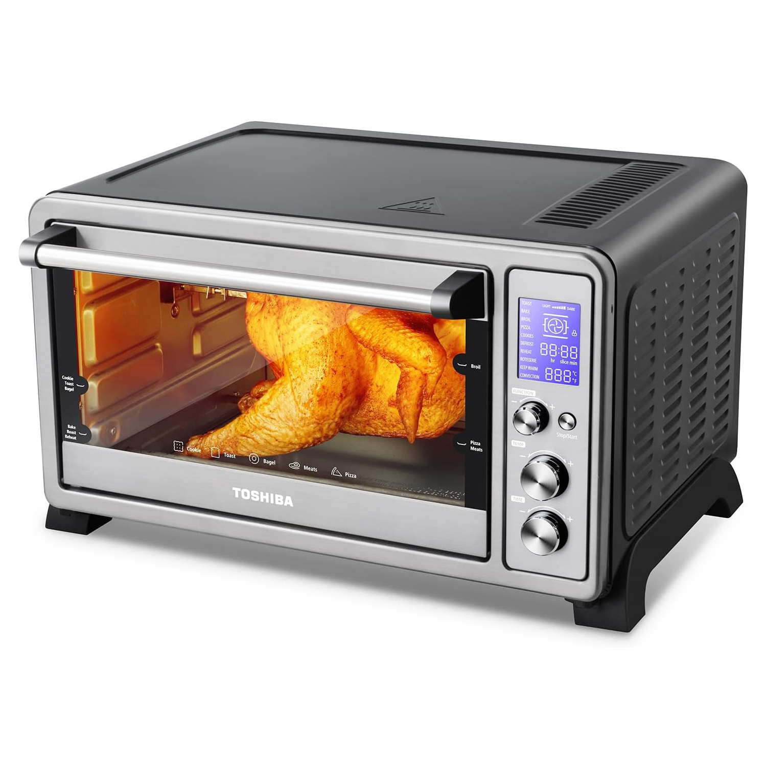 TOSHIBA – Grand four grille-pain à convection à 6 tranches AC25CEW-SS, 10-en-1 avec grille-pain, pizza et tournebroche, 1500&nbsp;W, acier inoxydable