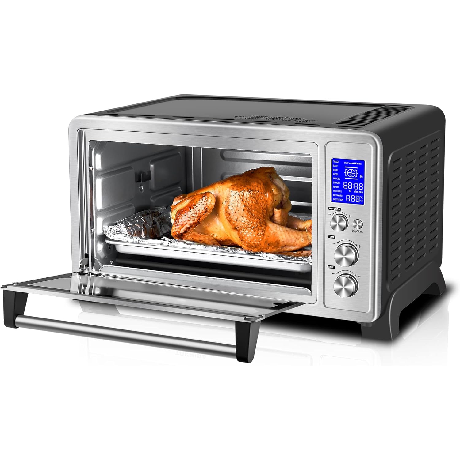 TOSHIBA AC25CEW-SS Large 6-Slice Convection Toaster Oven Countertop,  10-In-One with Toast, Pizza and Rotisserie, 1500W, Stainless Steel,  Includes 6