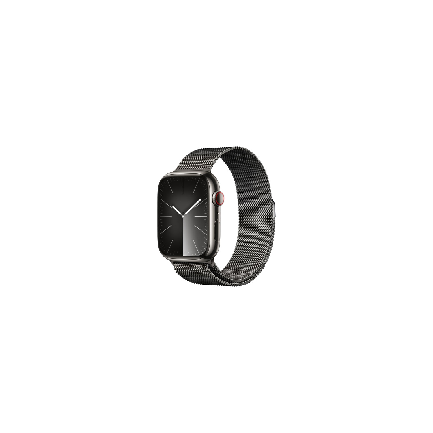 Boîte ouverte - Apple Watch Series 9 avec boîtier 45&nbsp;mm en acier inoxydable graphite et bracelet milanais graphite