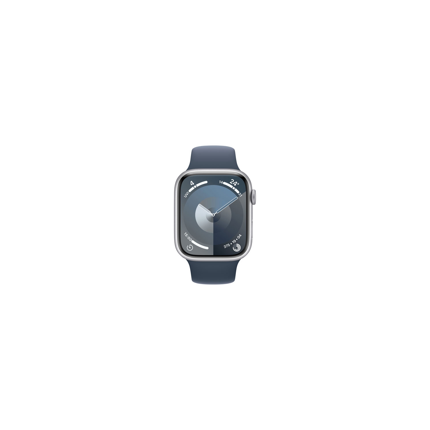 Refurbished - Apple Watch Series 9 (GPS + Cellular) 45mm Silver Aluminum Case with Storm Blue Sport Band - Medium / Large