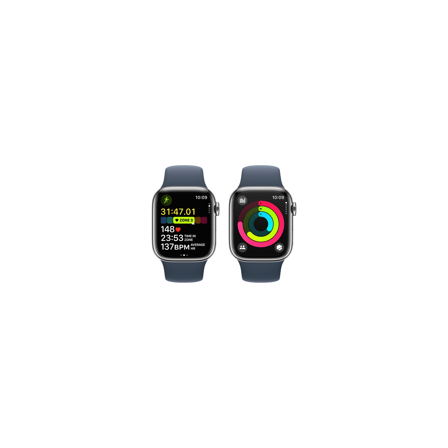Remis à neuf - Apple Watch Series 9 (GPS + 41&nbsp;mm connectivité cellulaire) avec boîtier en acier inoxydable argenté et bracelet sport bleu
