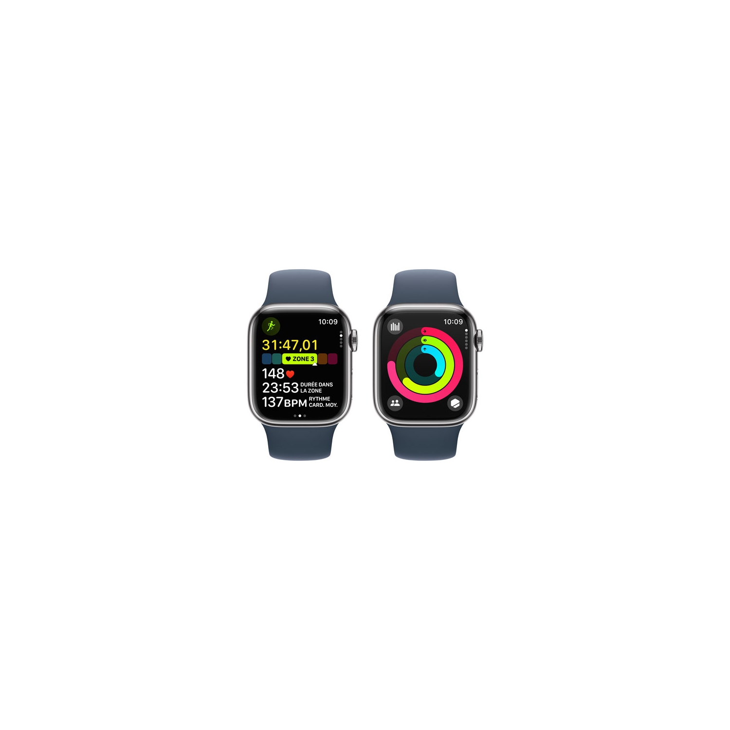 Remis à neuf - Apple Watch Series 9 (GPS + 41&nbsp;mm connectivité cellulaire) avec boîtier en acier inoxydable argenté et bracelet sport bleu