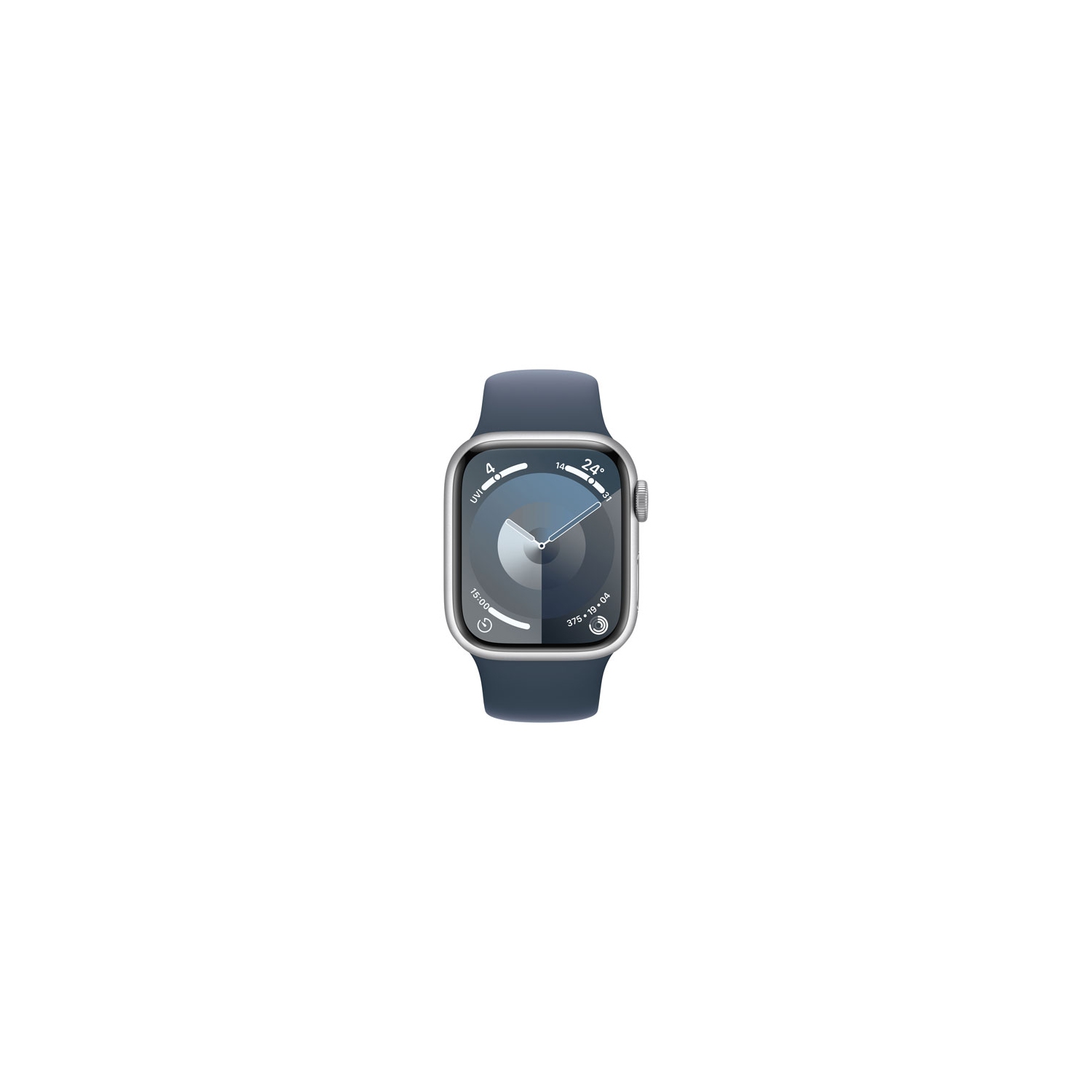 Refurbished - Apple Watch Series 9 (GPS) 41mm Silver Aluminum Case with Storm Blue Sport Band - Small / Medium