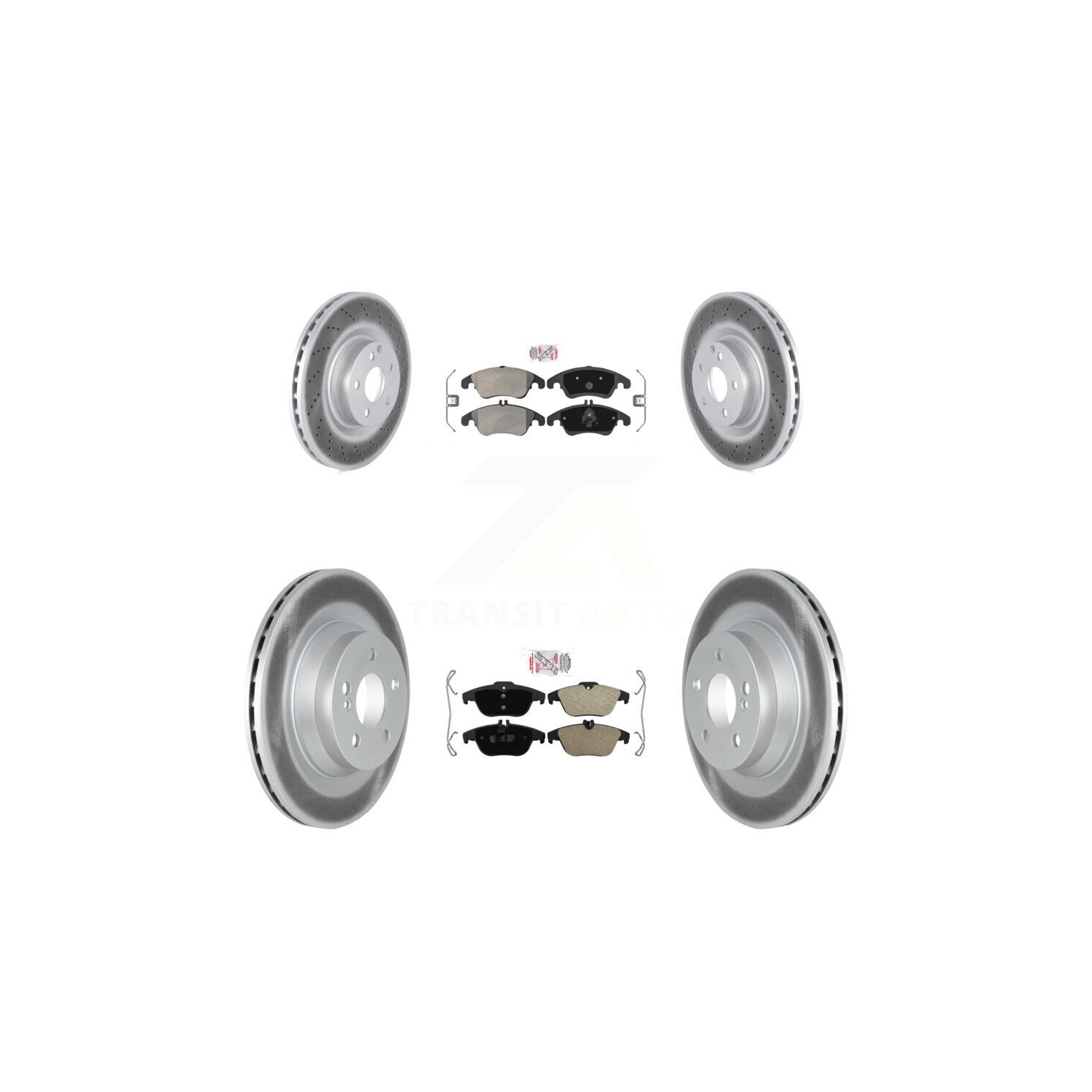 Front Rear Semi-Metallic Pads And Coated Disc Brake Rotors Kit For Mercedes-Benz E550 KGA-101074