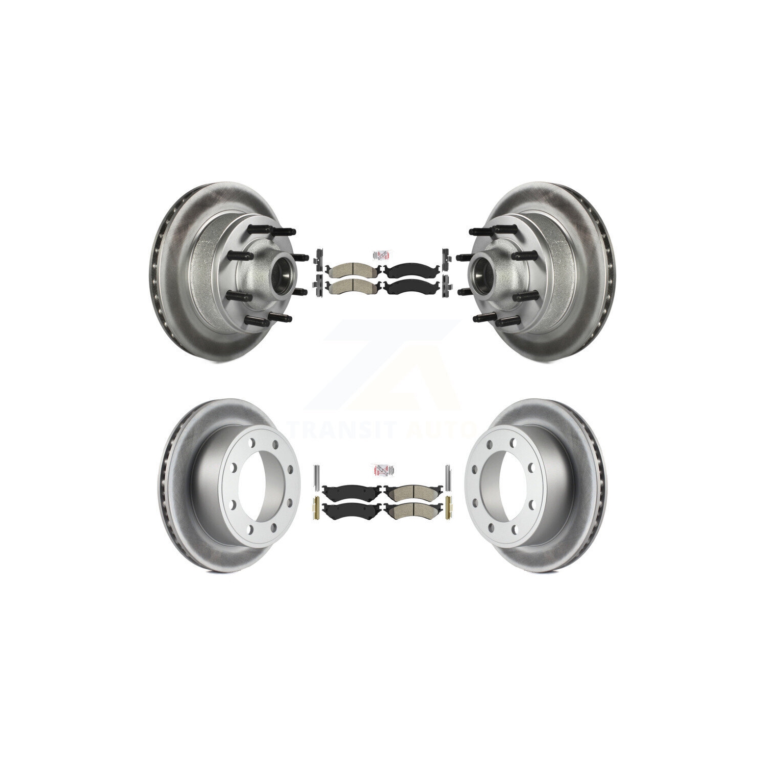 Front Rear Semi-Metallic Pad Coated Brake Rotors Kit For Ford E-350 Super Duty E-250 Club KGA-104425