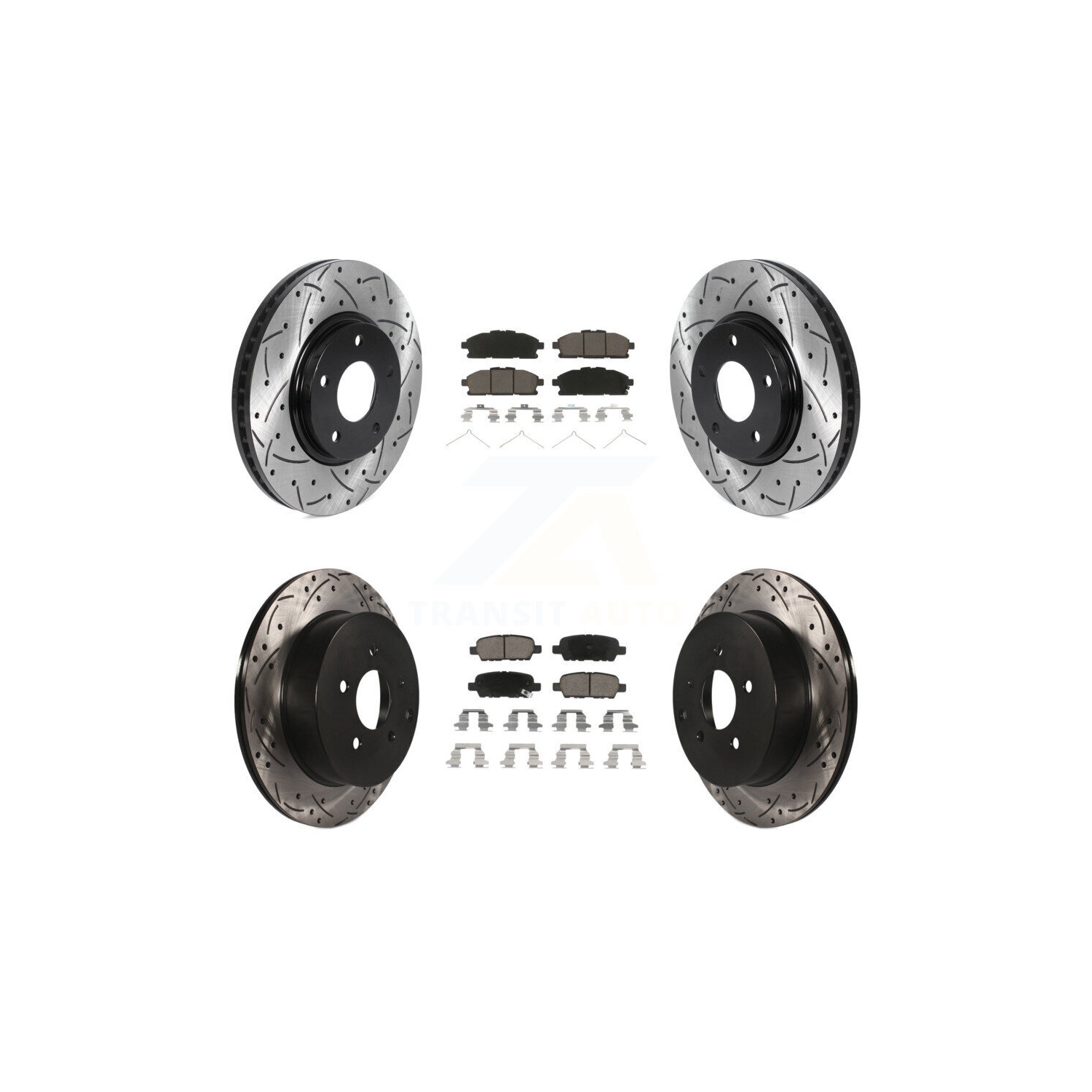 Front Rear Coated Drill Slot Disc Brake Rotors Ceramic Pad Kit For 2011-2017 Nissan Quest KDC-100571