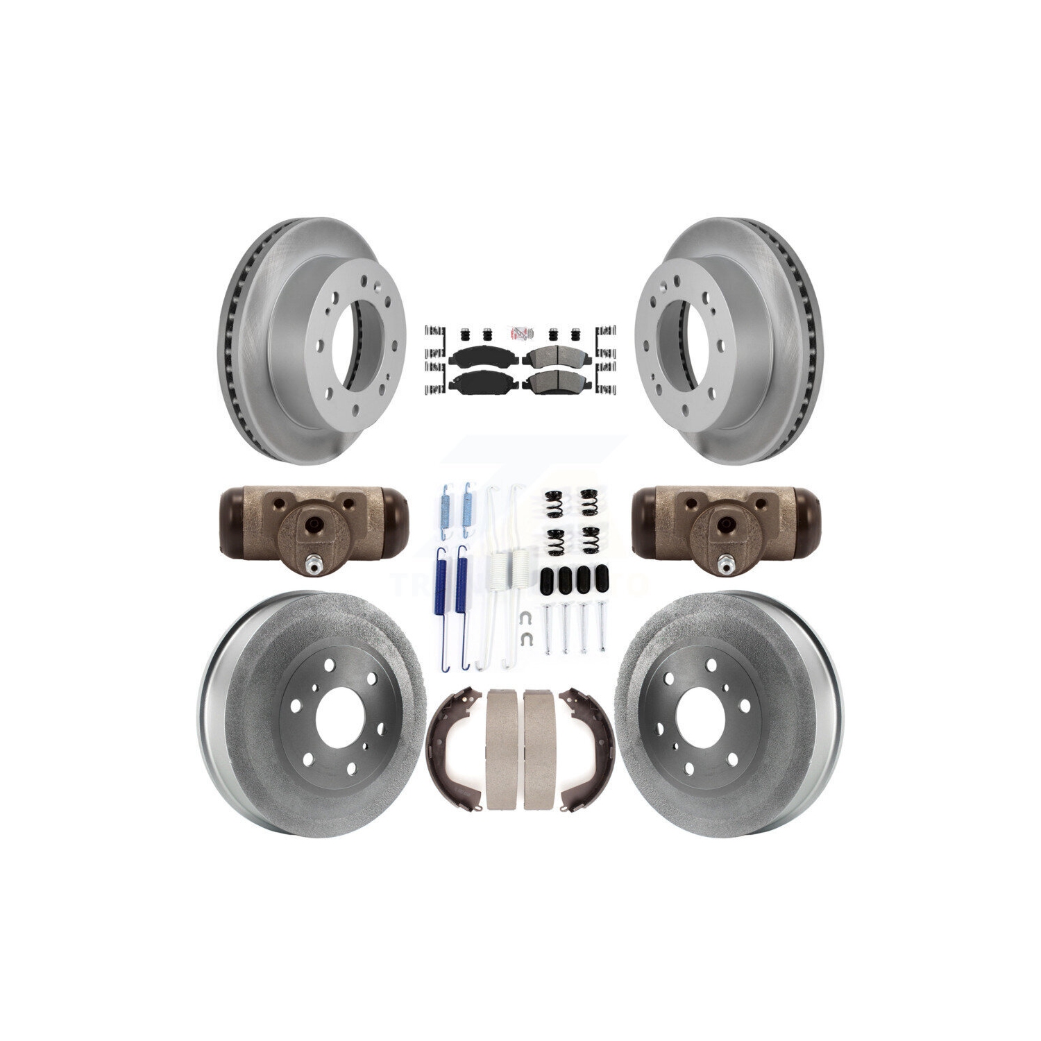 Front Rear Brake Rotor Semi-Metallic Pad Coat Drum Kit For Chevrolet Silverado 1500 KGA-104514