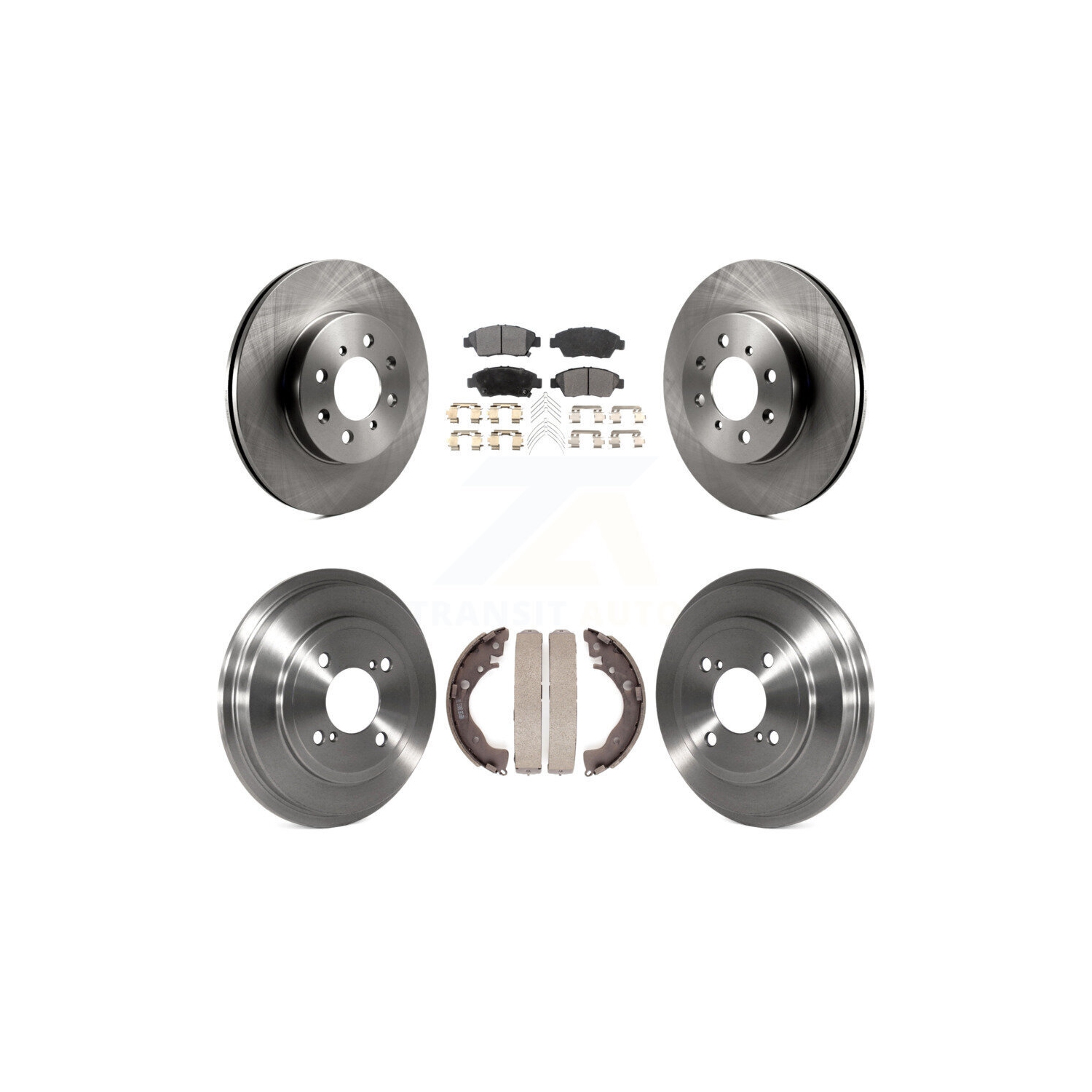 Complete Brake Kit For 2009-2013 Honda Fit - Front Drilled Rotors & Pads, Rear Drums & Shoes