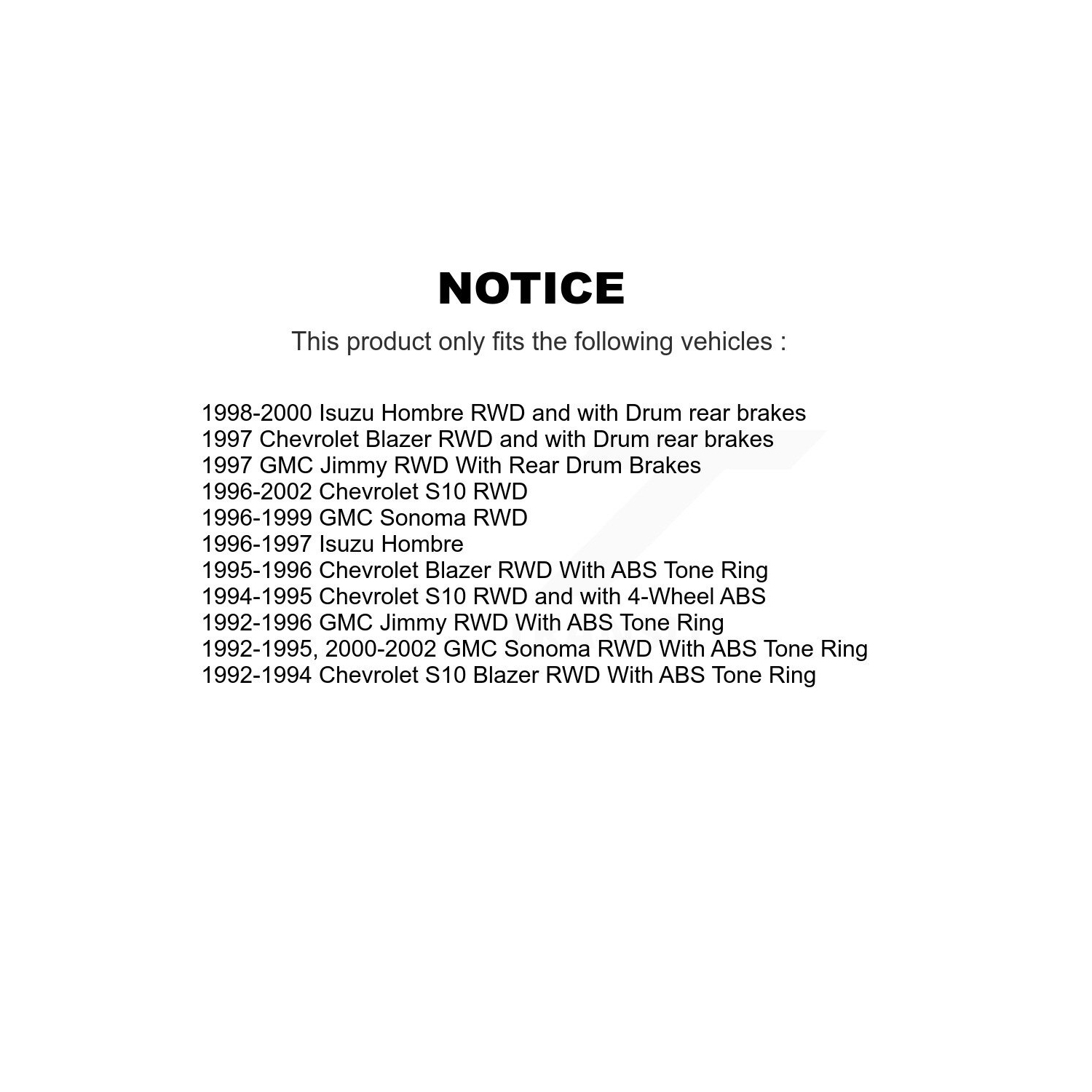 Moyeu de disque de frein arrière avant tambour semi-métallique pour Chevrolet GMC Sonoma Blazer K8F-103389 S10