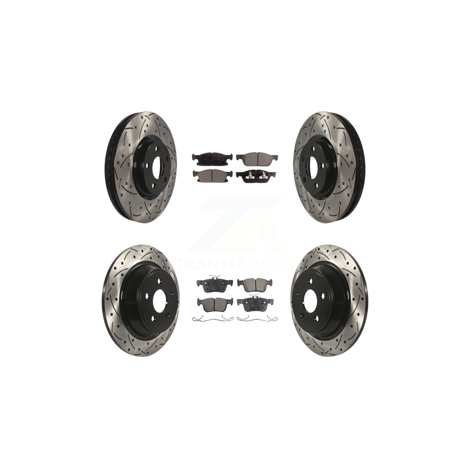 Disques de frein à disque perforés et plaquettes semi-métalliques enduits de revêtement à l'avant pour Ford Edge KDF-100239