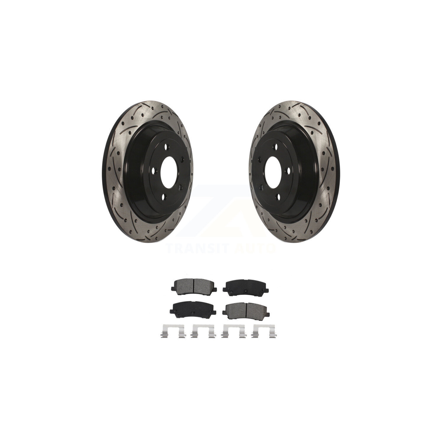 Disques de frein à disque perforés et plaquettes semi-métalliques enduits de revêtement arrière pour Ford Mustang KDS-100653