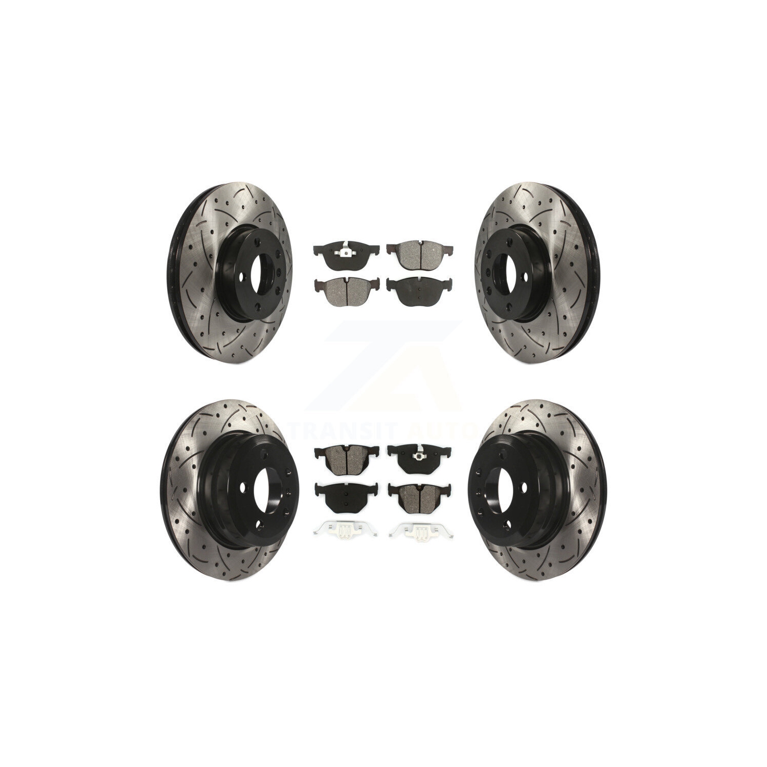 Front Rear Coated Drilled Slotted Disc Brake Rotors & Semi-Metallic Pad Kit For BMW X5 X6 KDS-100300