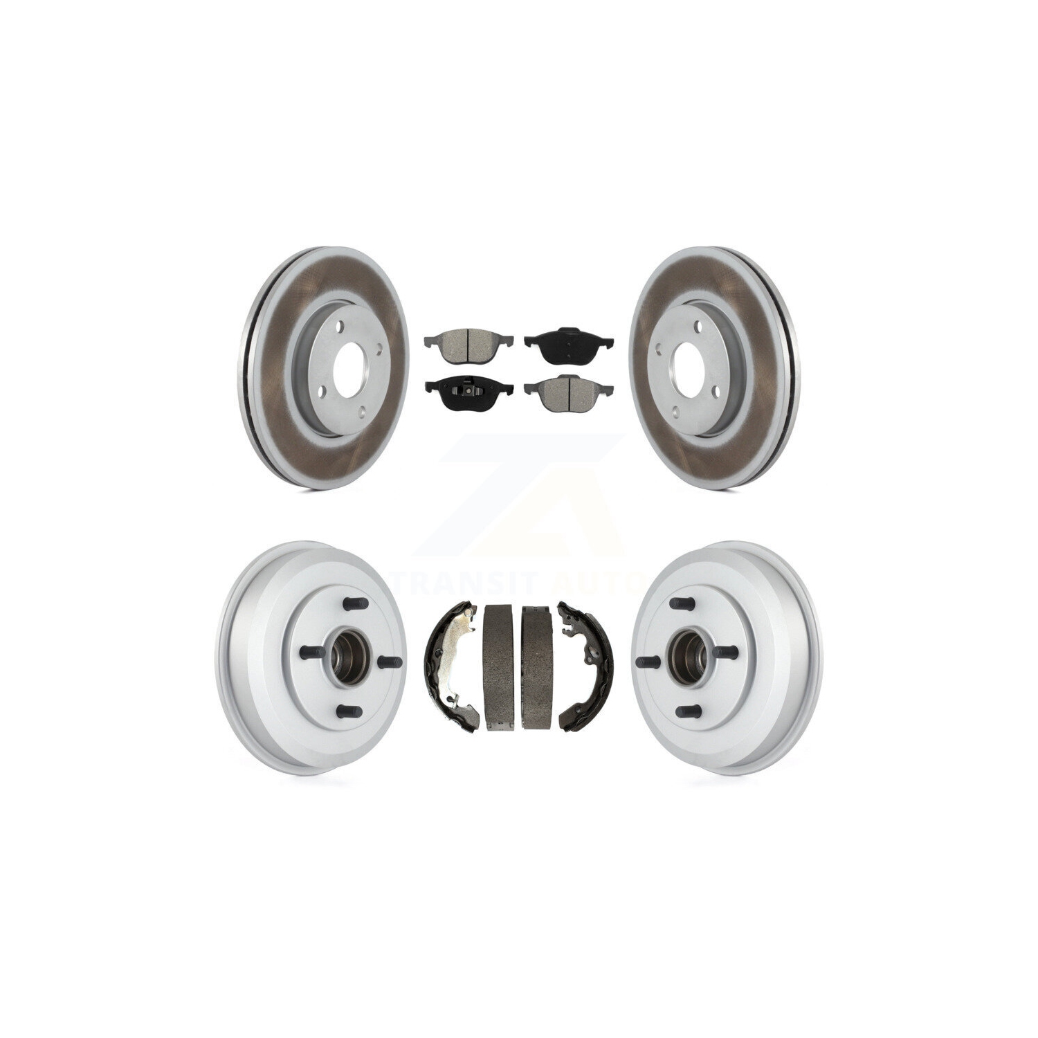 Disques de frein à disque recouverts à l'avant, plaquettes semi-métalliques et tambour pour Ford Focus KGS-102209