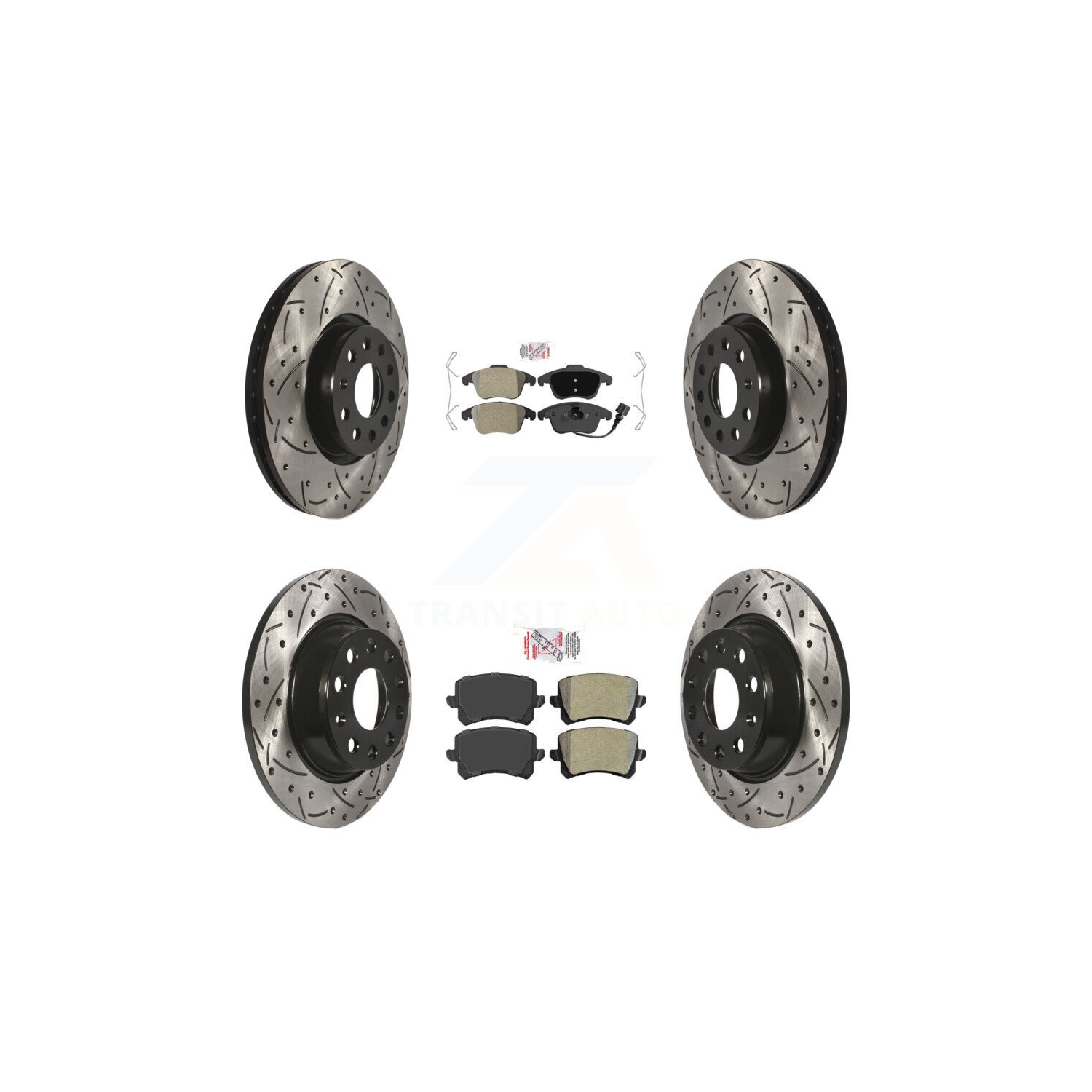 Front Rear Semi-Metallic Pad & Drilled Slot Brake Rotor Kit For Volkswagen Tiguan Audi Q3 KDA-101405