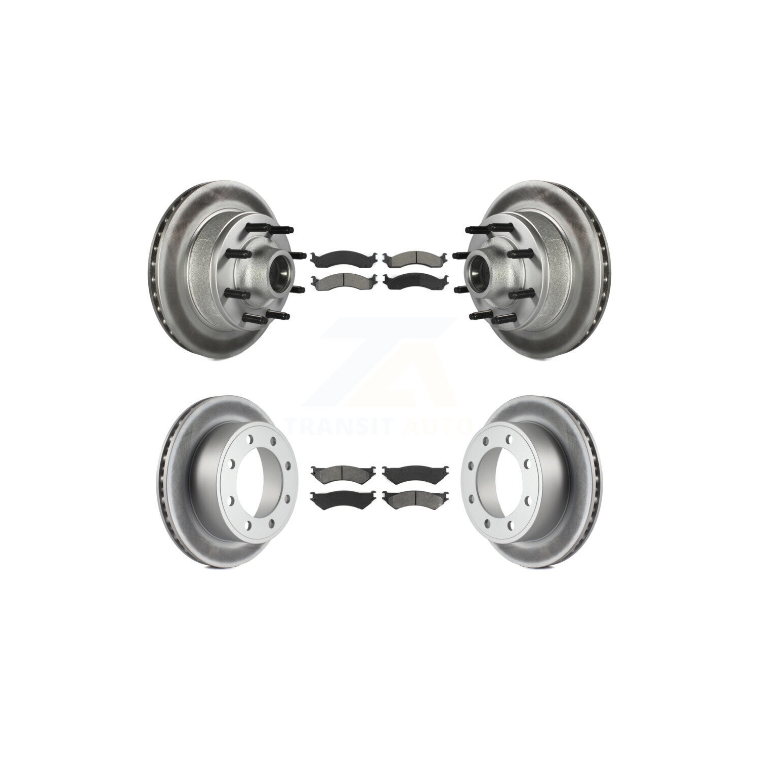 Front Rear Coated Brake Rotors Semi-Metallic Pad Kit For Ford E-350 Super Duty E-250 Club KGS-102065