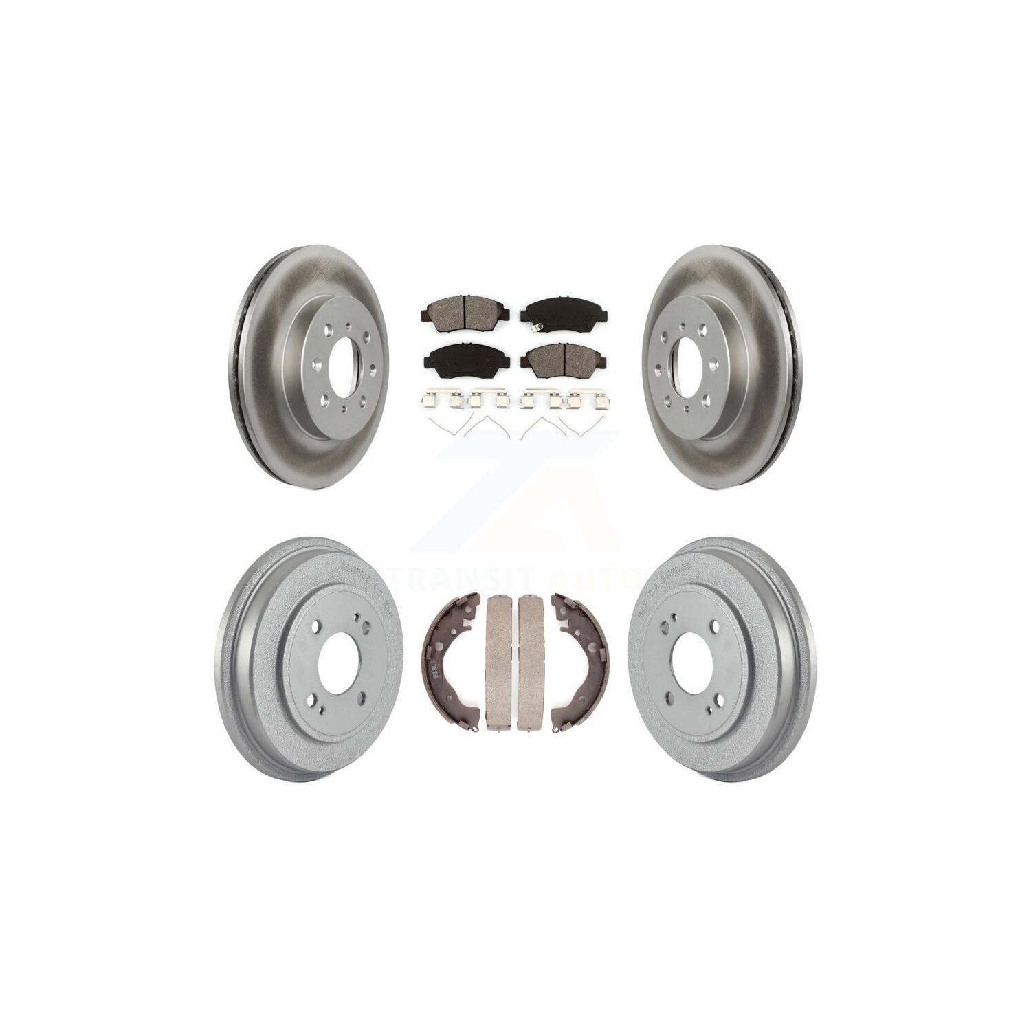 Front Rear Coated Disc Brake Rotors Semi-Metallic Pads And Drum Kit For Honda Fit KGS-102178