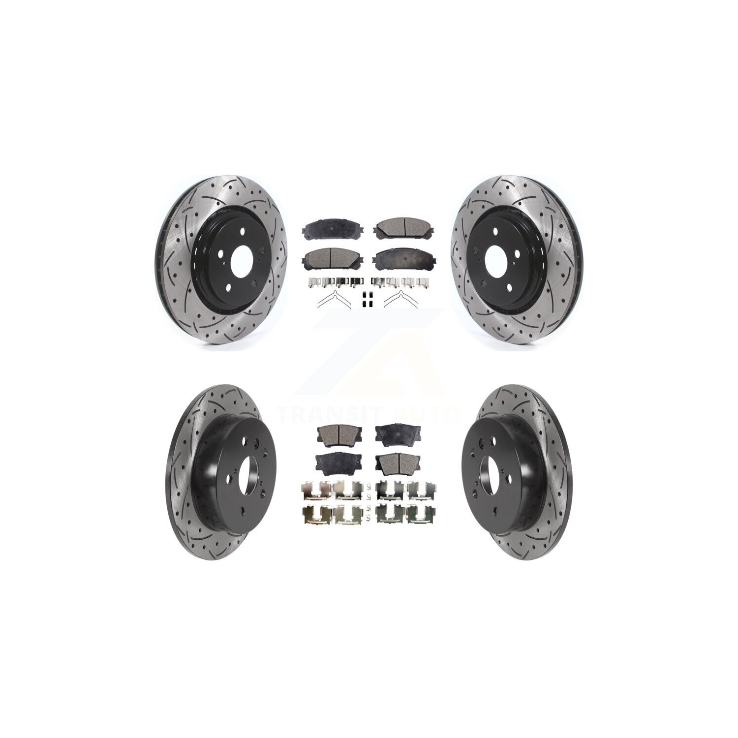 Front Rear Drilled Slot Disc Brake Rotors Semi-Metallic Pad Kit For 2022 Toyota Camry TRD KDF-101099