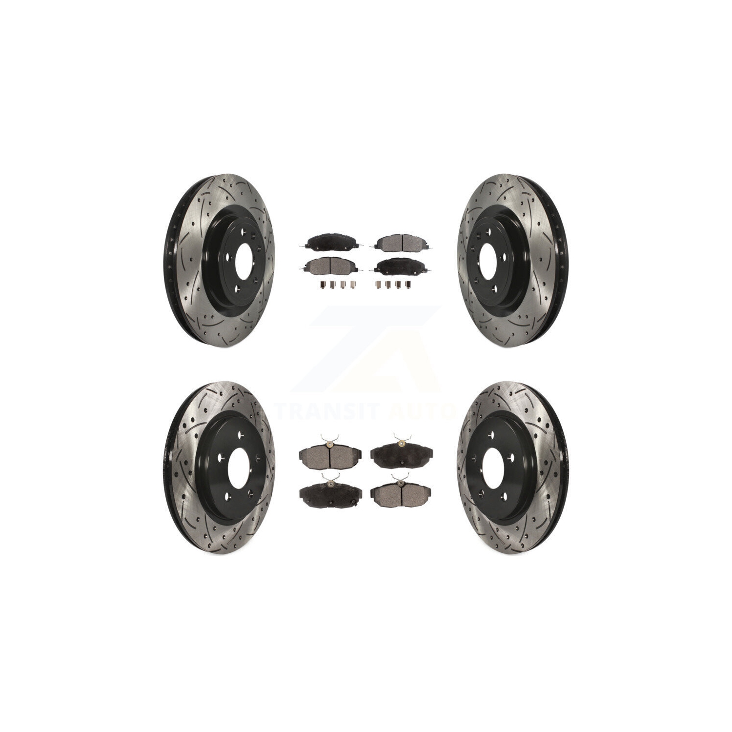 Front Rear Coated Drilled Slotted Disc Brake Rotors And Ceramic Pads Kit For Ford Mustang KDT-100235