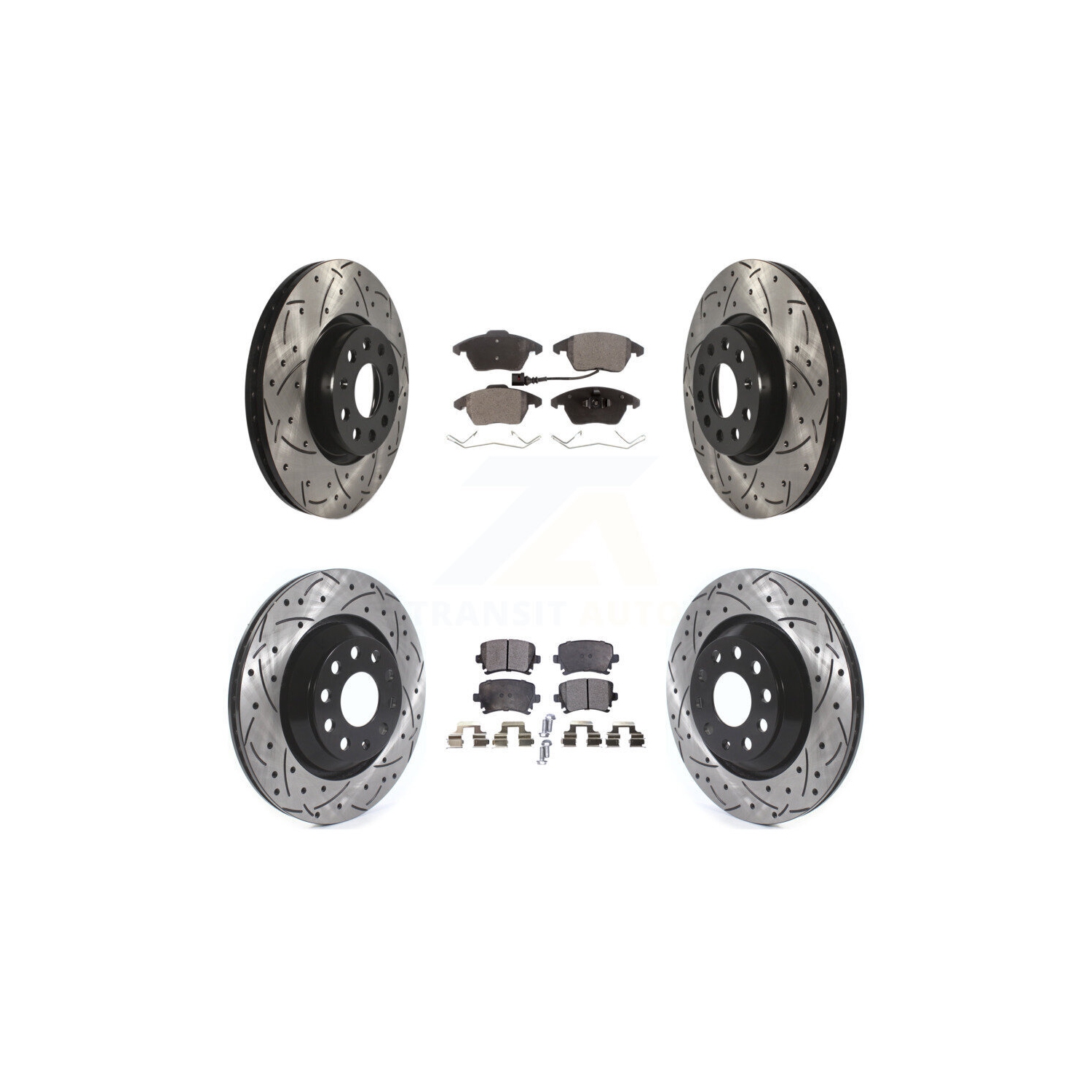 Front Rear Coated Drilled Slot Disc Brake Rotors Ceramic Pad Kit For Volkswagen Passat CC KDT-100669