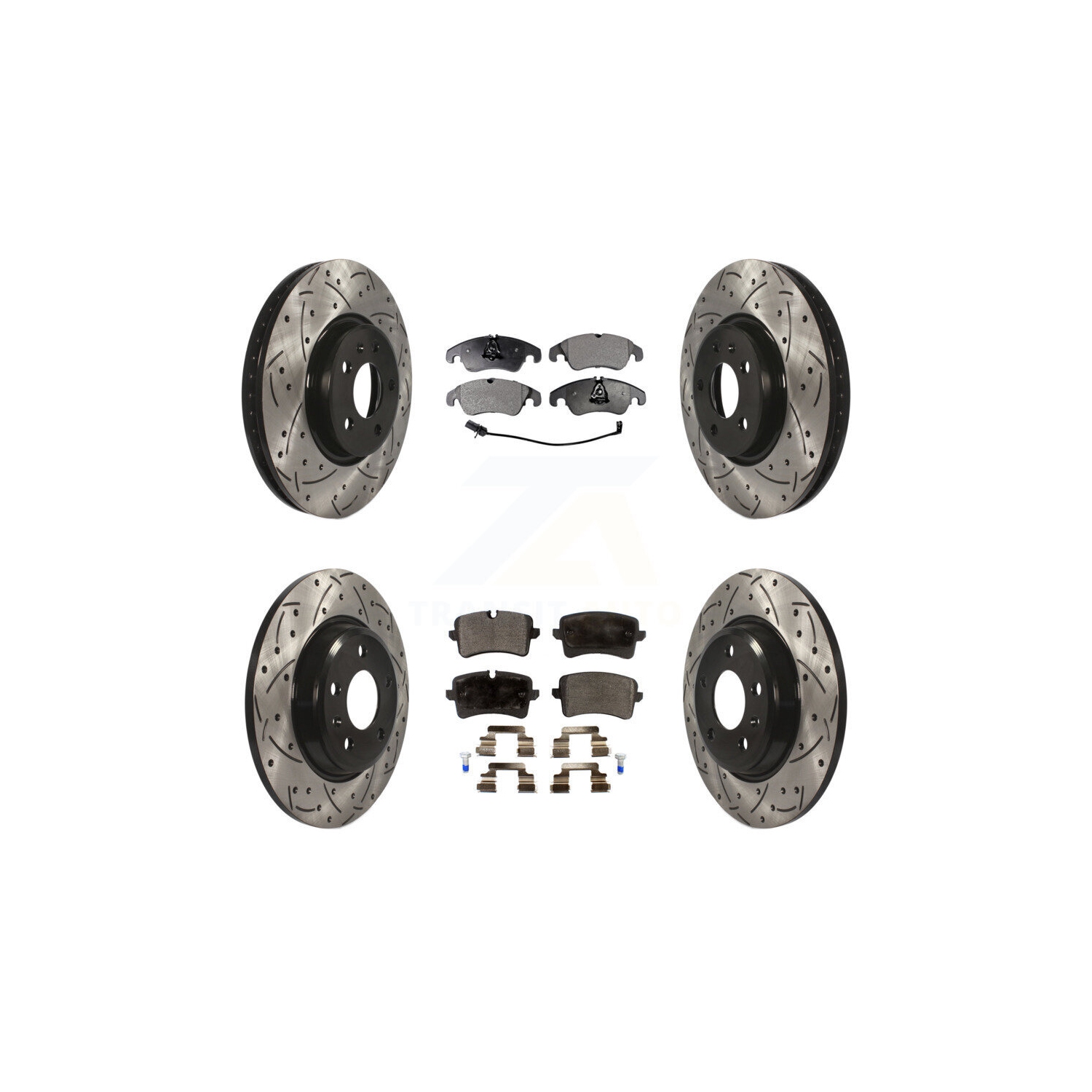 Front Rear Coated Drilled Slotted Disc Brake Rotors And Ceramic Pads Kit For Audi A6 KDT-100384