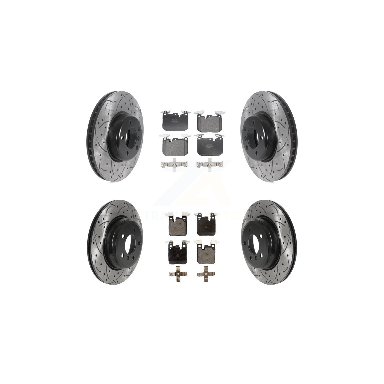 Rotor de frein à disque perforé à revêtement arrière avant et ensemble de plaquettes semi-métalliques pour BMW 428i KDF-101112