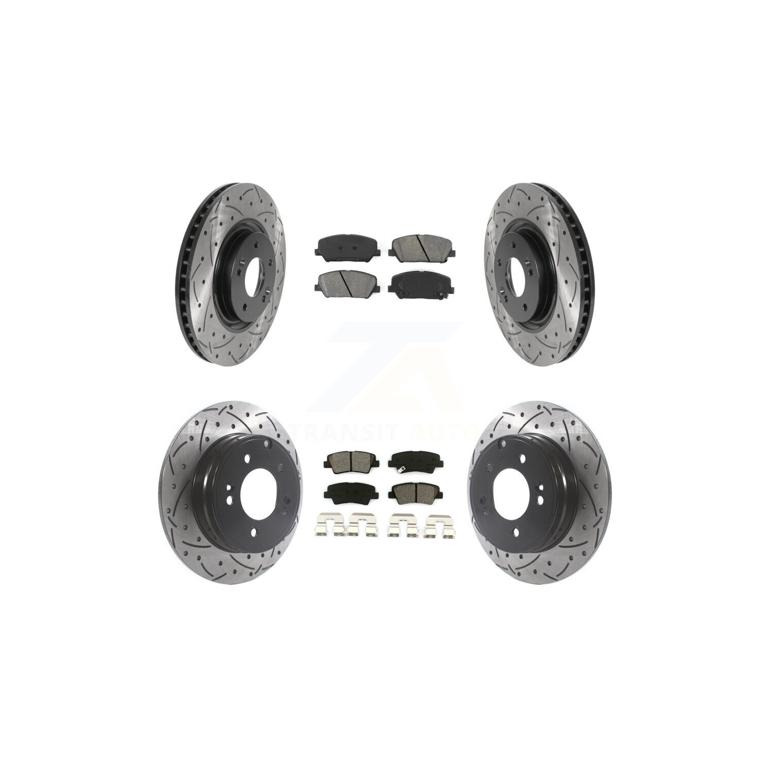 Front Rear Coated Drilled Slot Disc Brake Rotor Semi-Metallic Pad Kit For Kia Optima 2.0L KDS-100755