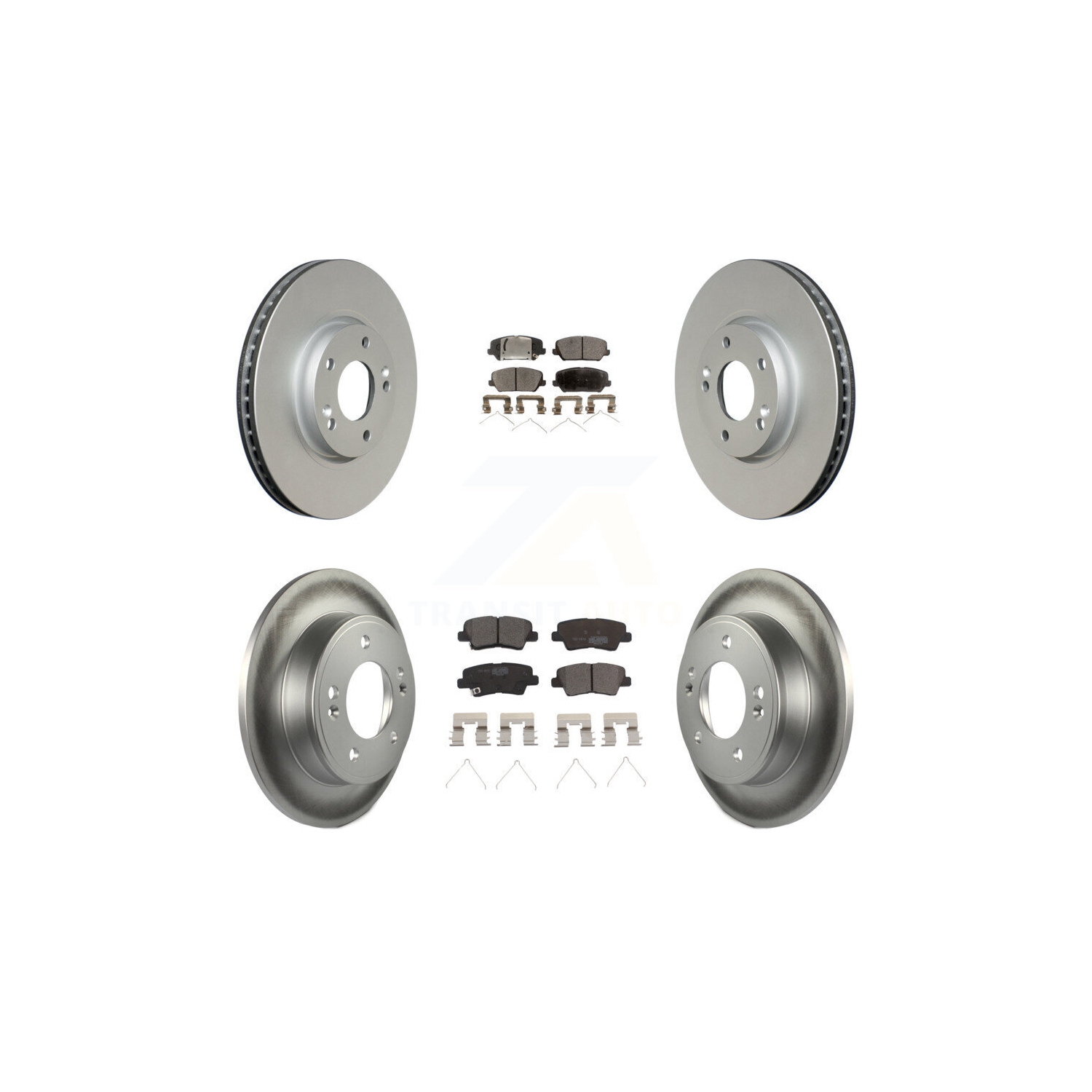 Front Rear Coated Brake Rotor Ceramic Pad Kit For 2016-2017 Hyundai Veloster Turbocharged KGT-102143