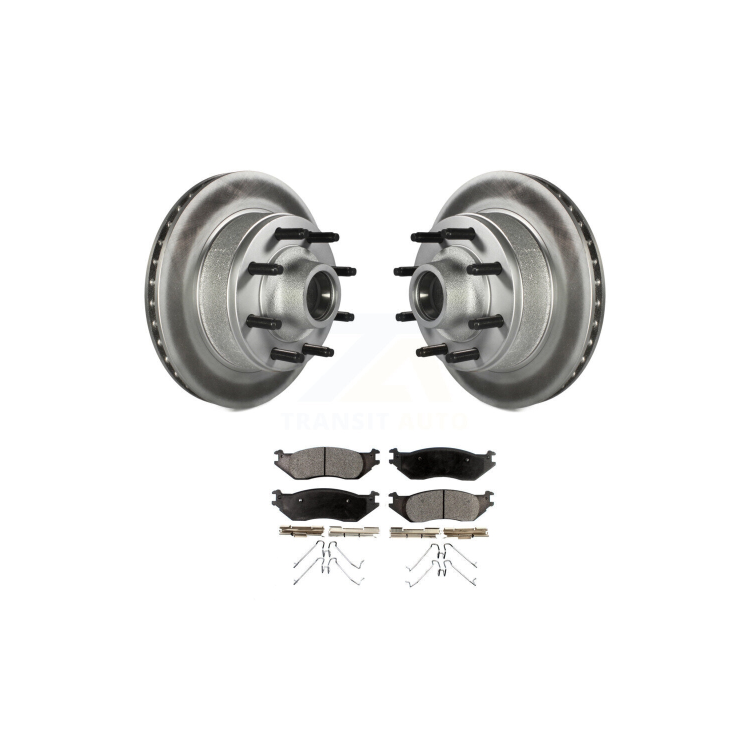 Front Coated Disc Brake Rotors Hub Assembly And Ceramic Pads Kit For 2007 Ford E-150 KGT-100569