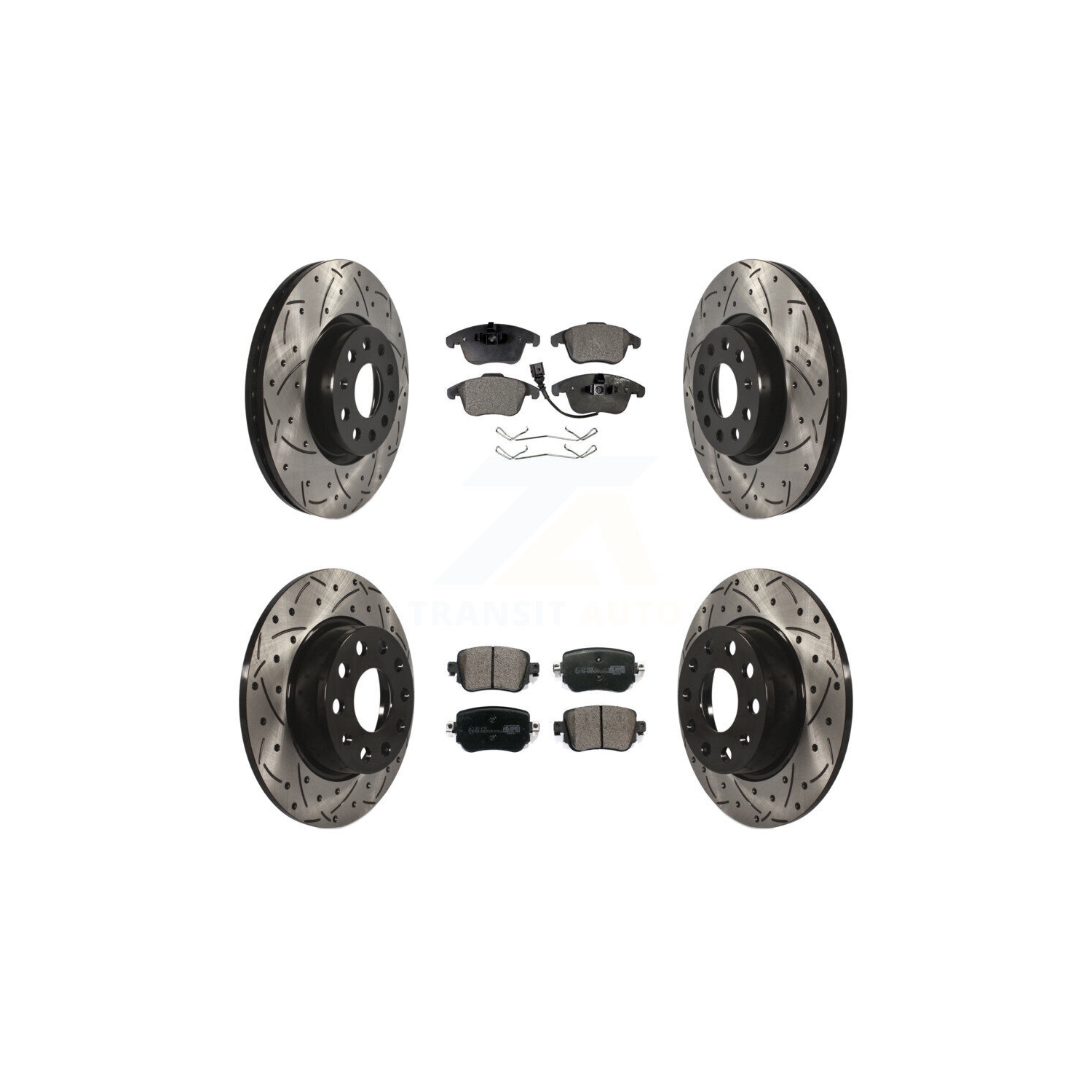 Front Rear Coated Drilled Slotted Disc Brake Rotors Ceramic Pad Kit For Volkswagen Passat KDT-100591