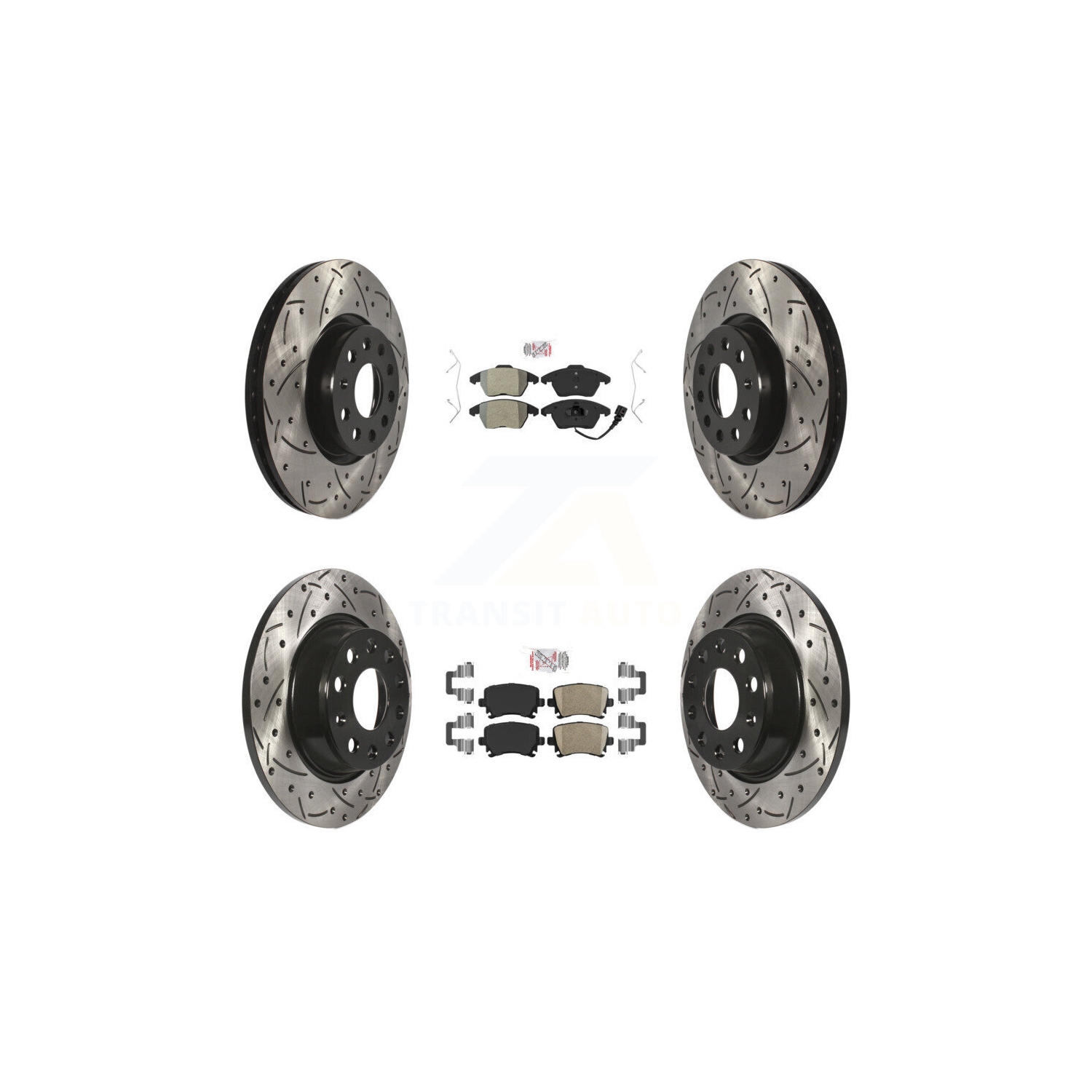Front Semi-Metallic Rear Ceramic Pad Drill Slot Brake Rotors Kit For Volkswagen CC GTI A3 KDA-101011