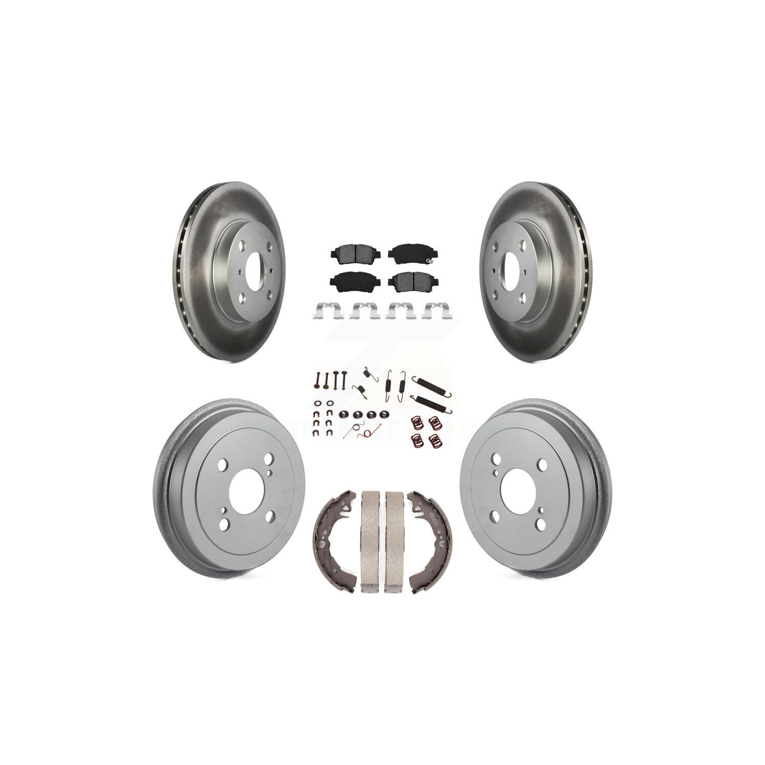 Front Rear Coated Brake Rotor Semi-Metallic Pad Drum Kit For Toyota Echo From 08 00 KGS-101612